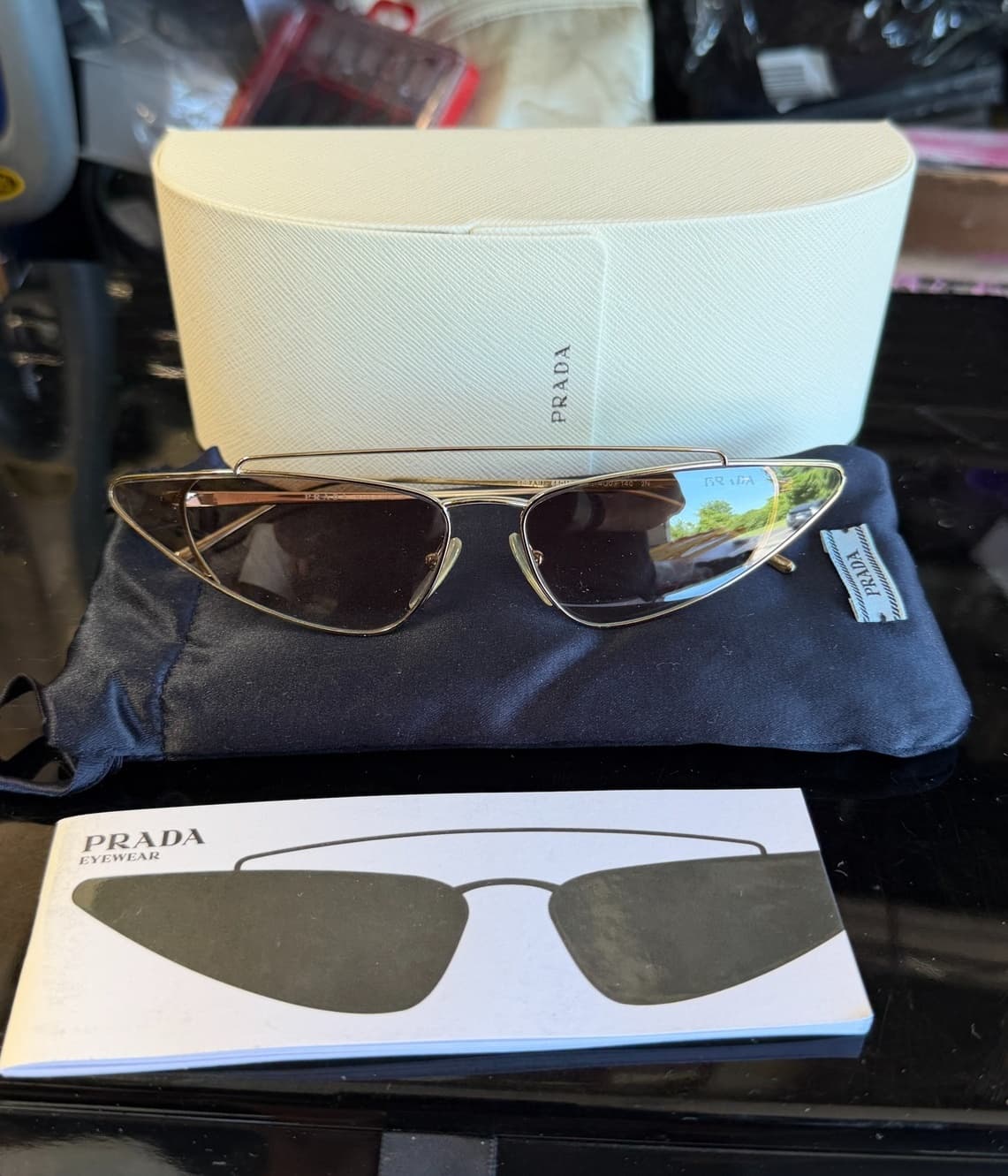 Prada SPR 63U ZVN-400 Cat-Eye Sunglasses Gold Tone Gradient Brown Made Italy