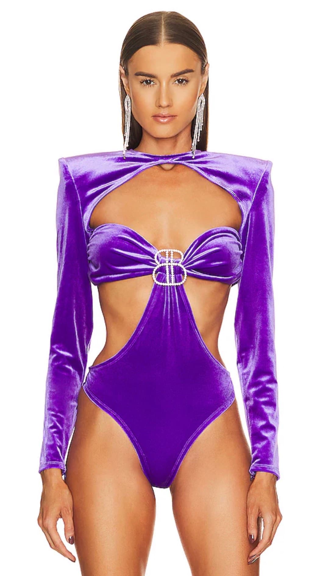Bronx & Banco Purple Velvet Cutout Embellished Bodysuit Women's XS