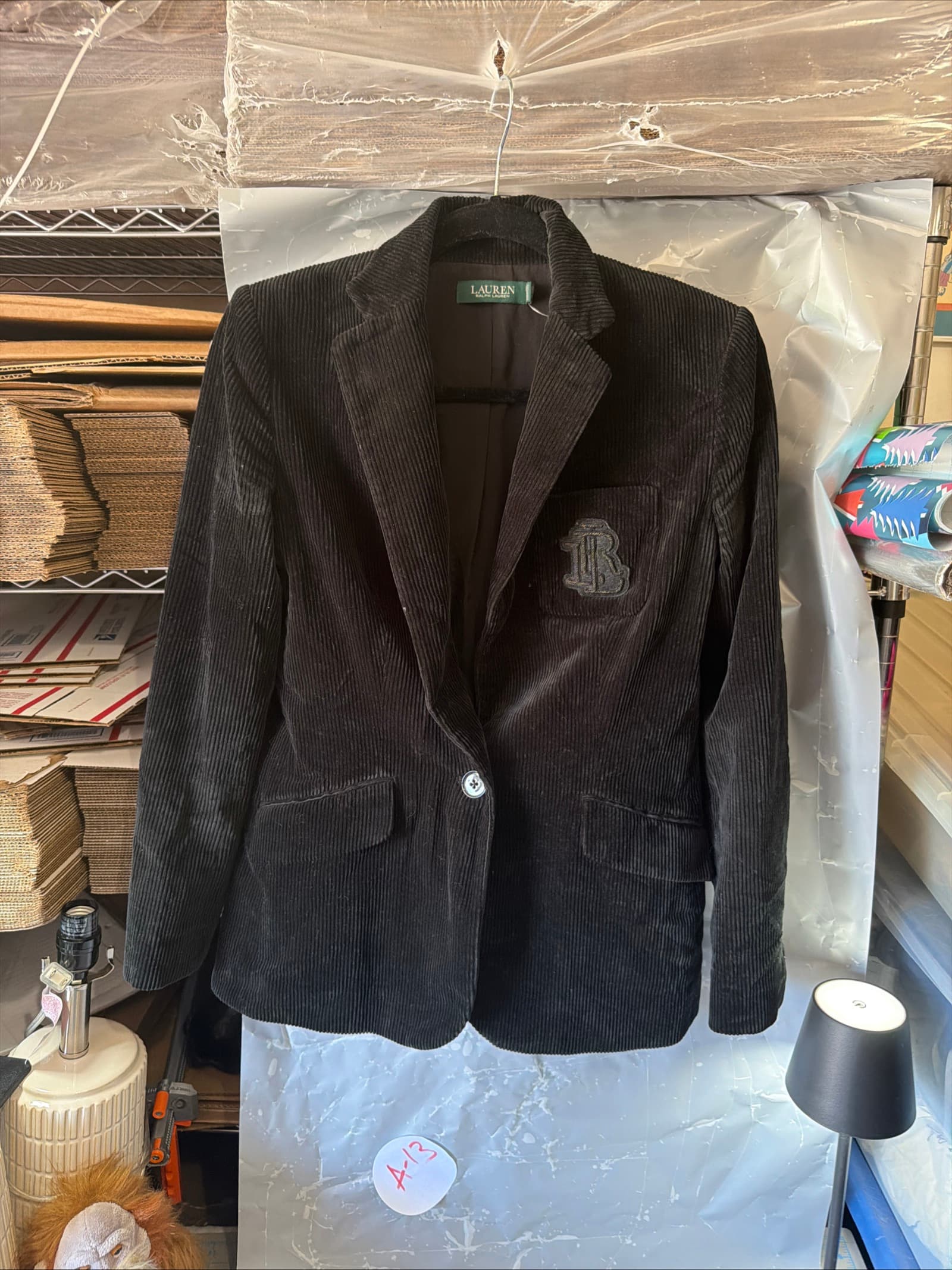 Lauren Ralph Lauren Women's Black Corduroy Blazer Size 2 Single Button Embroider