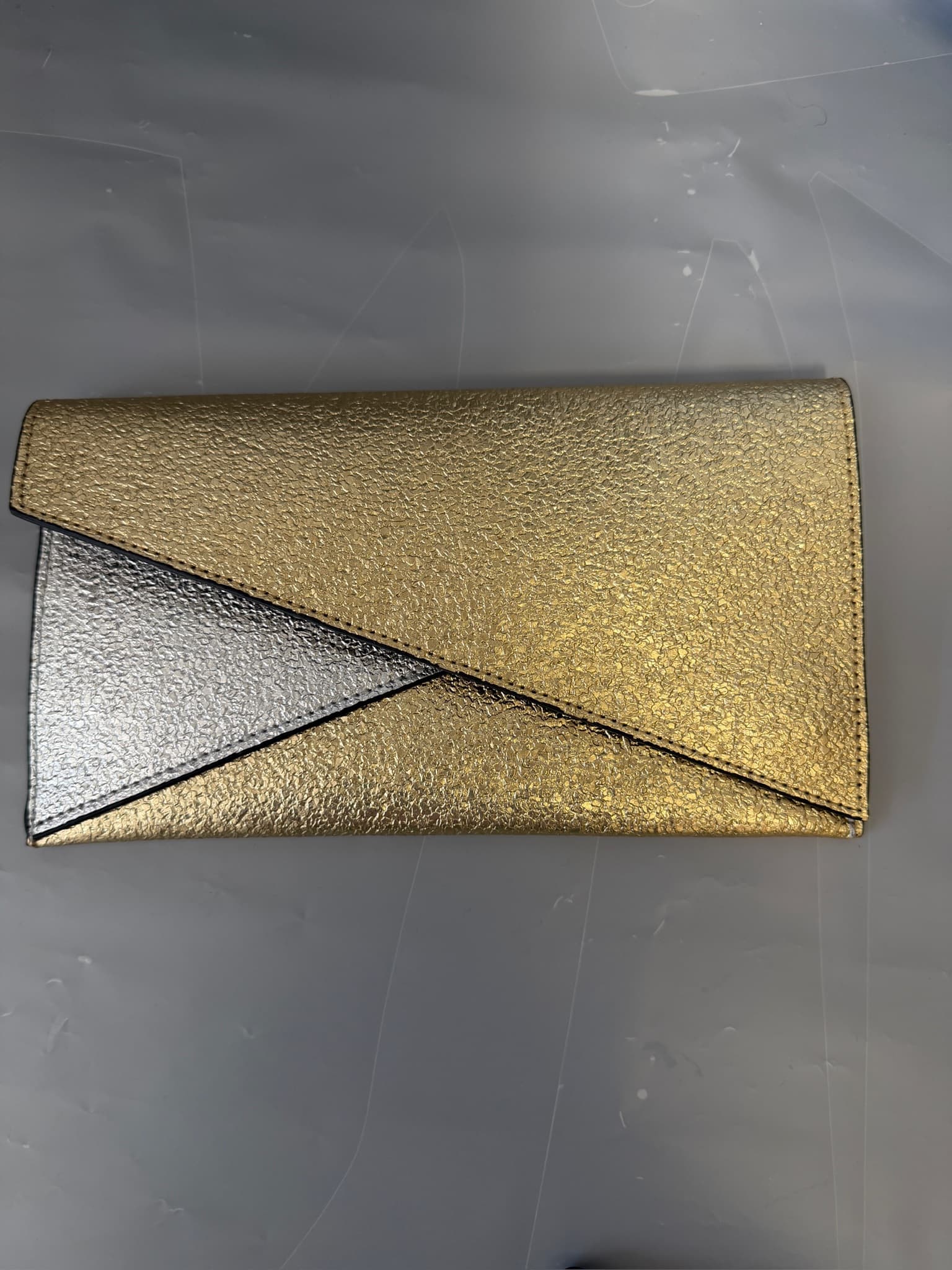 Estee Lauder Metallic Gold Silver Color Block Envelope Clutch Wallet Evening Bag