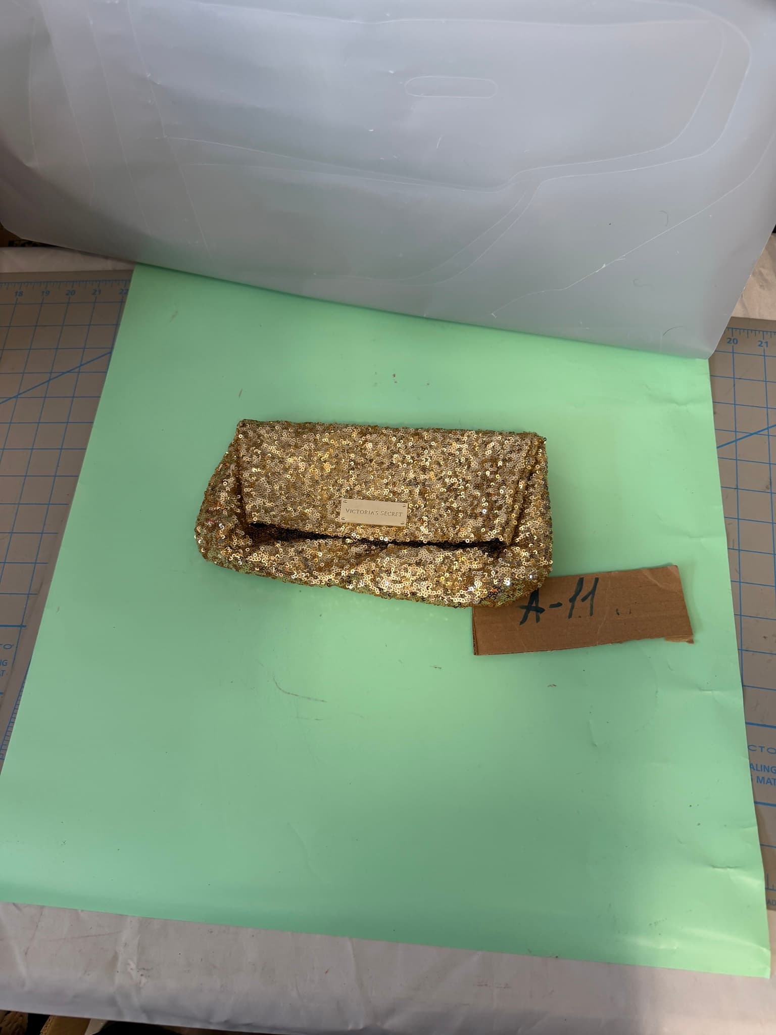 Victoria's Secret Gold Sequin Fold Over Clutch Evening Bag Snap Closure
