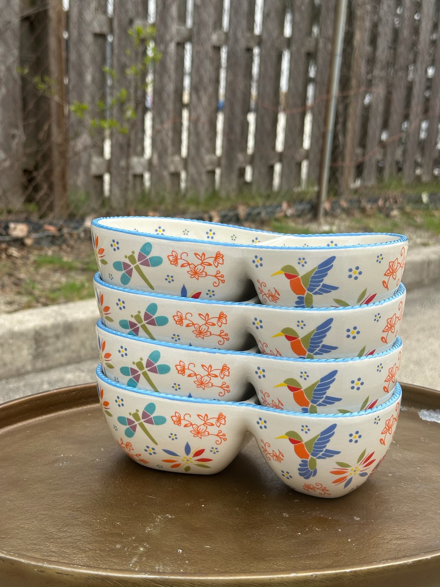 Temp-tations Seasonal 5pc Divided Serving Bowls Hummingbird Floral Oven Microwav