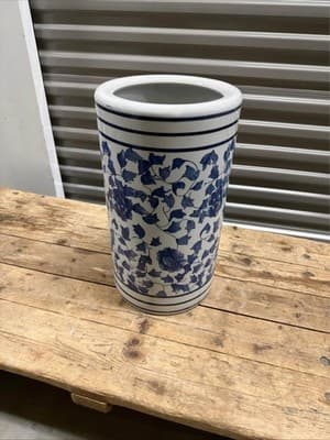 Williams Sonoma Blue White Ceramic Floral Planter Vase 16” Tall