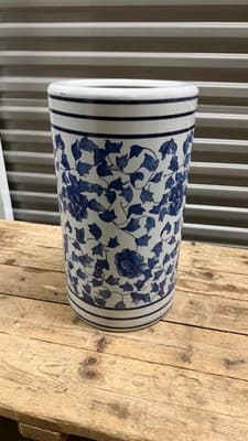 Williams Sonoma Blue White Ceramic Floral Planter Vase 16” Tall - Thumbnail 2