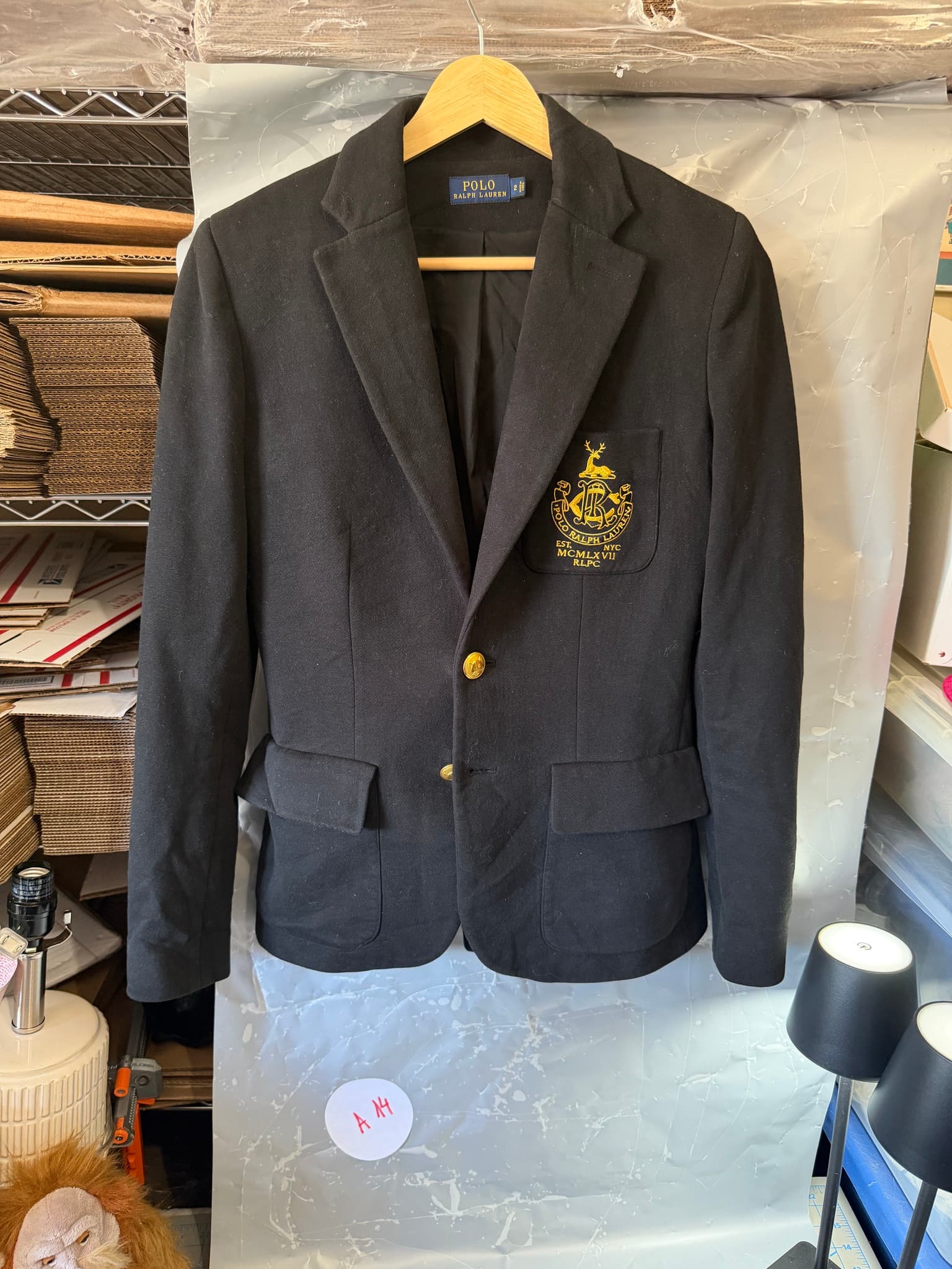 Polo Ralph Lauren Black Blazer Women's Size 2 Crest Logo Gold Buttons
