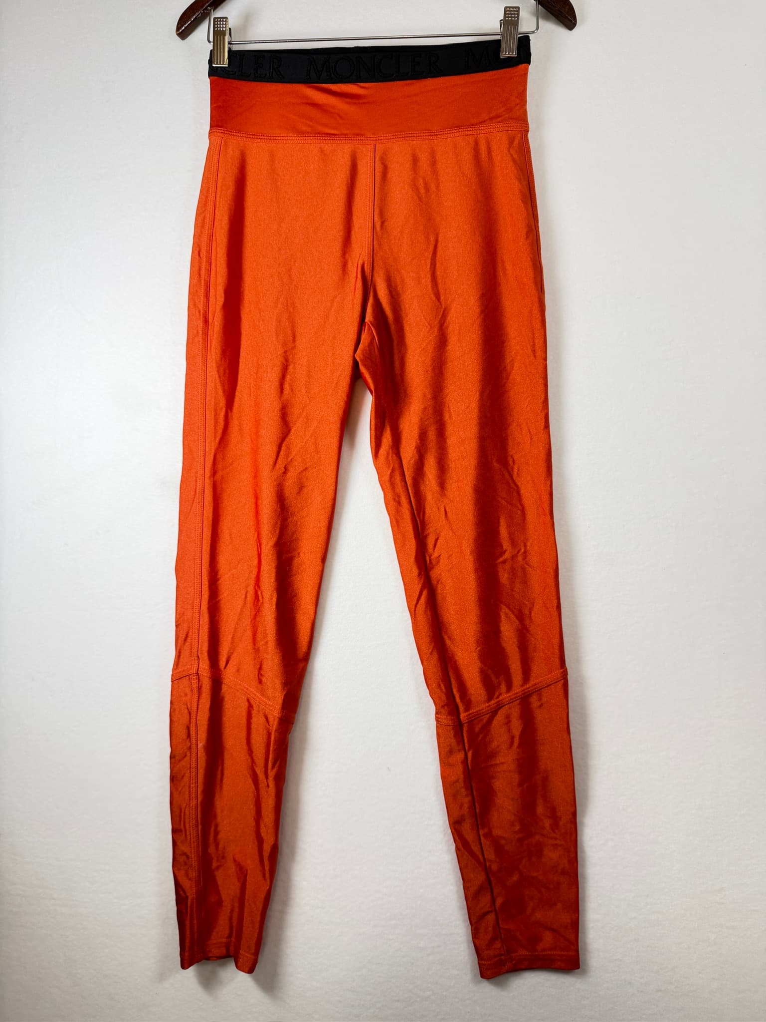 Moncler Orange Pantaloni Women's Size S Elastic Waist Logo Detail Made in Romani