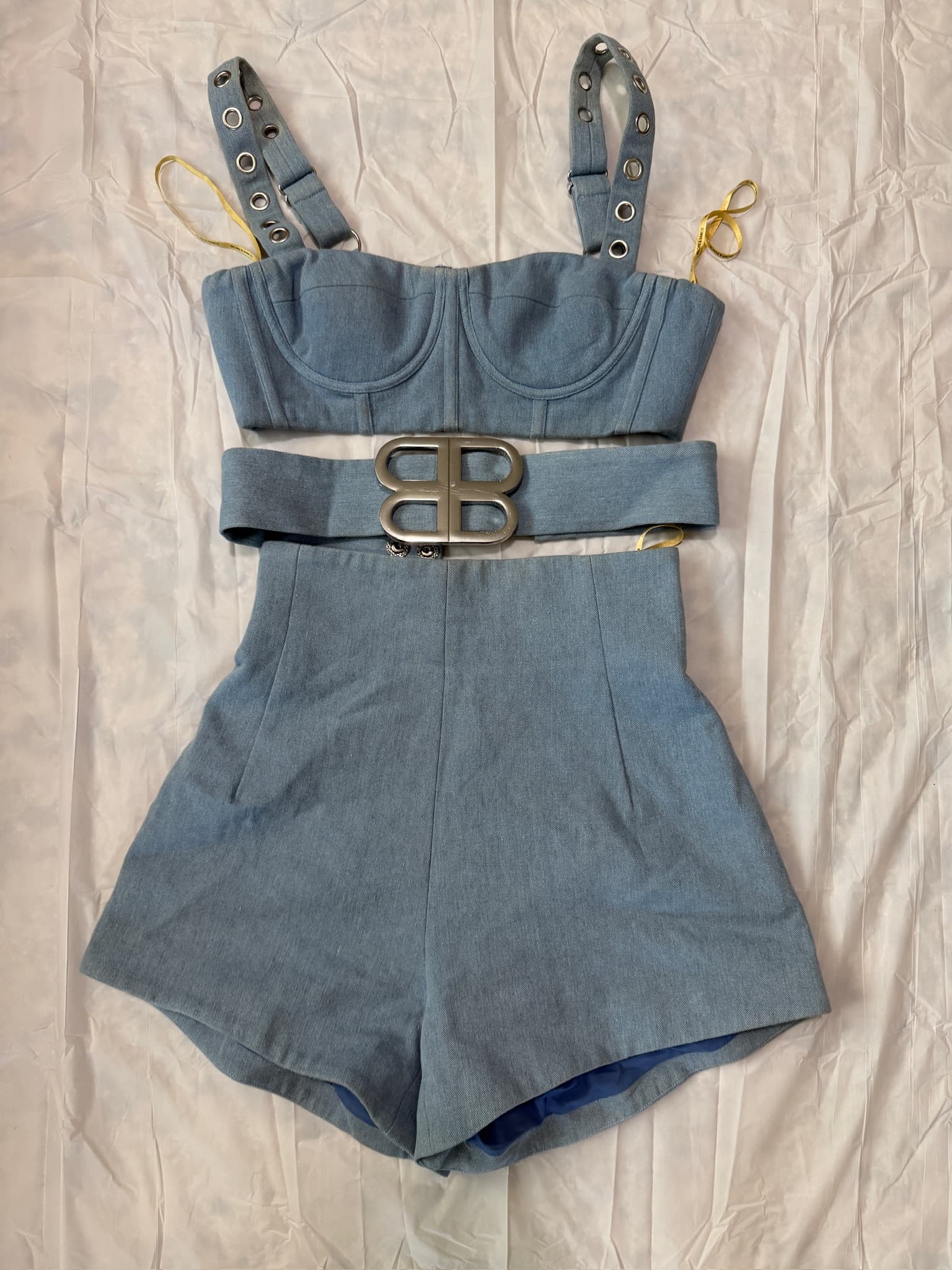 Bronx & Banco Denim Bustier Top & Shorts Set w/ BB Belt Size S NEW W/ TAGS