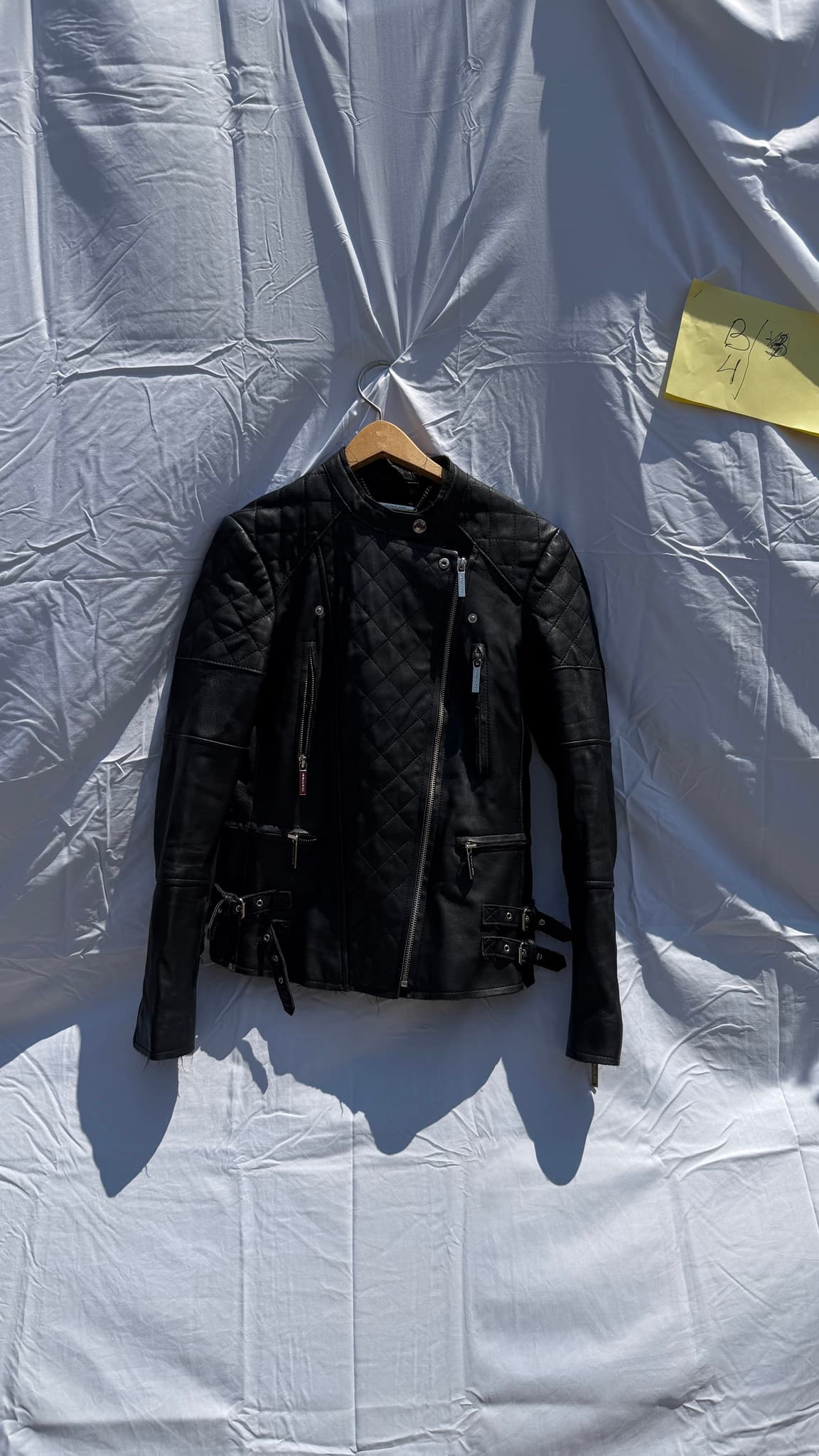 Michael Kors Black Quilted Leather Moto Jacket Women's XS Zipper Buckle Chain De