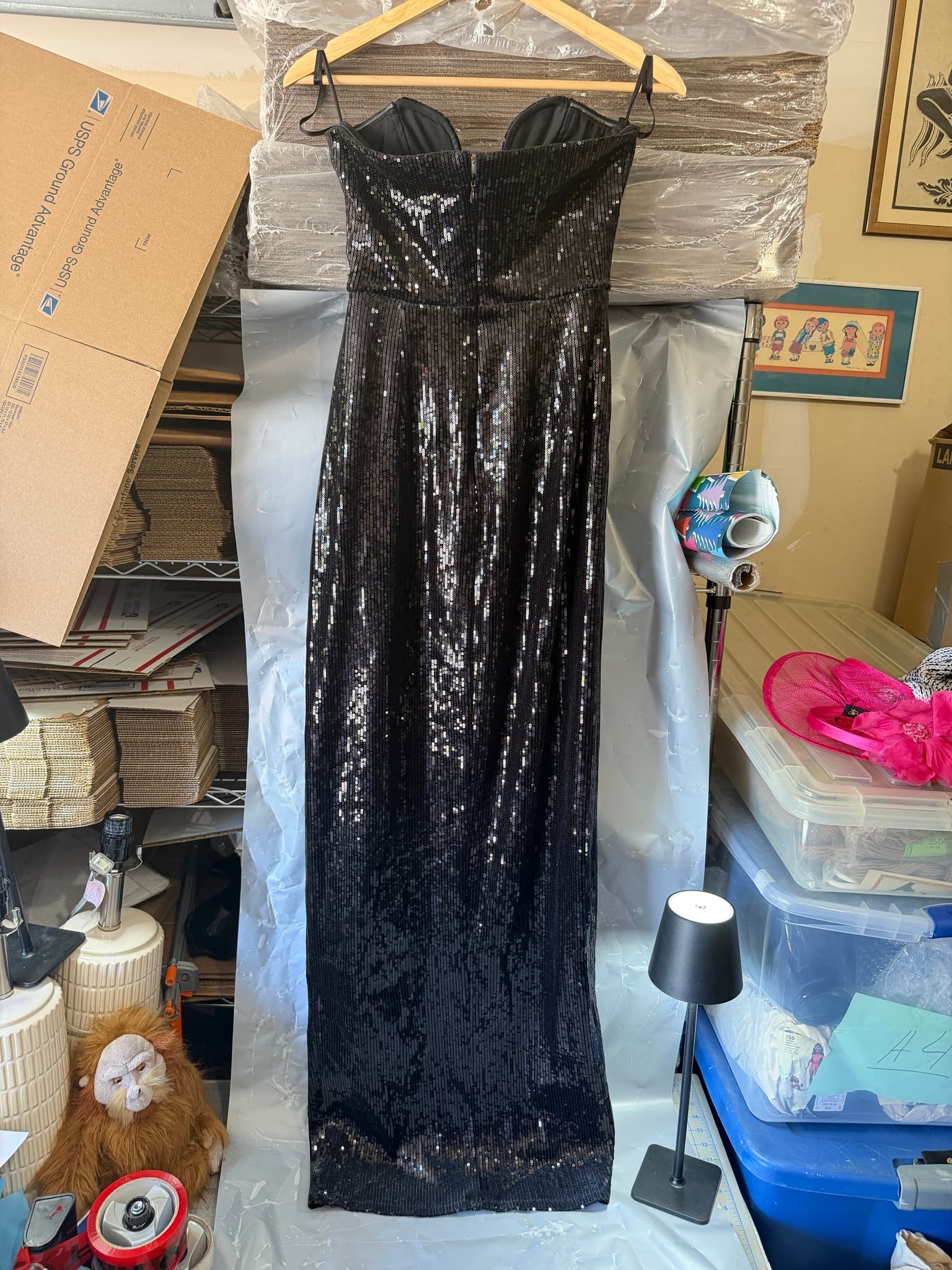 MICHAEL COSTELLO X REVOLVE Sequin Strapless Gown Maxi Dress High Slit Black