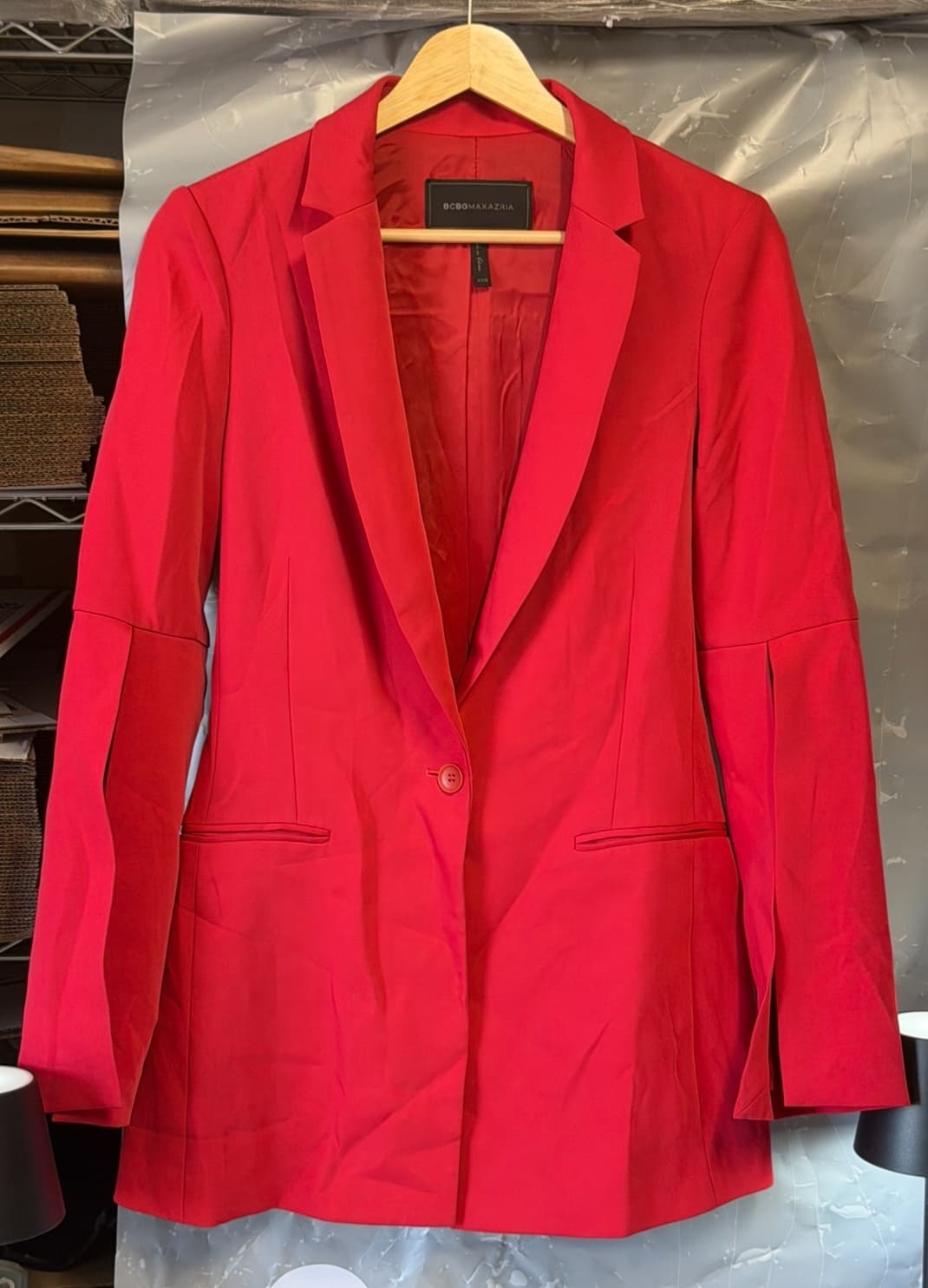 BCBGMAXAZRIA Red Blazer Split Sleeve Single Button Women's XXS