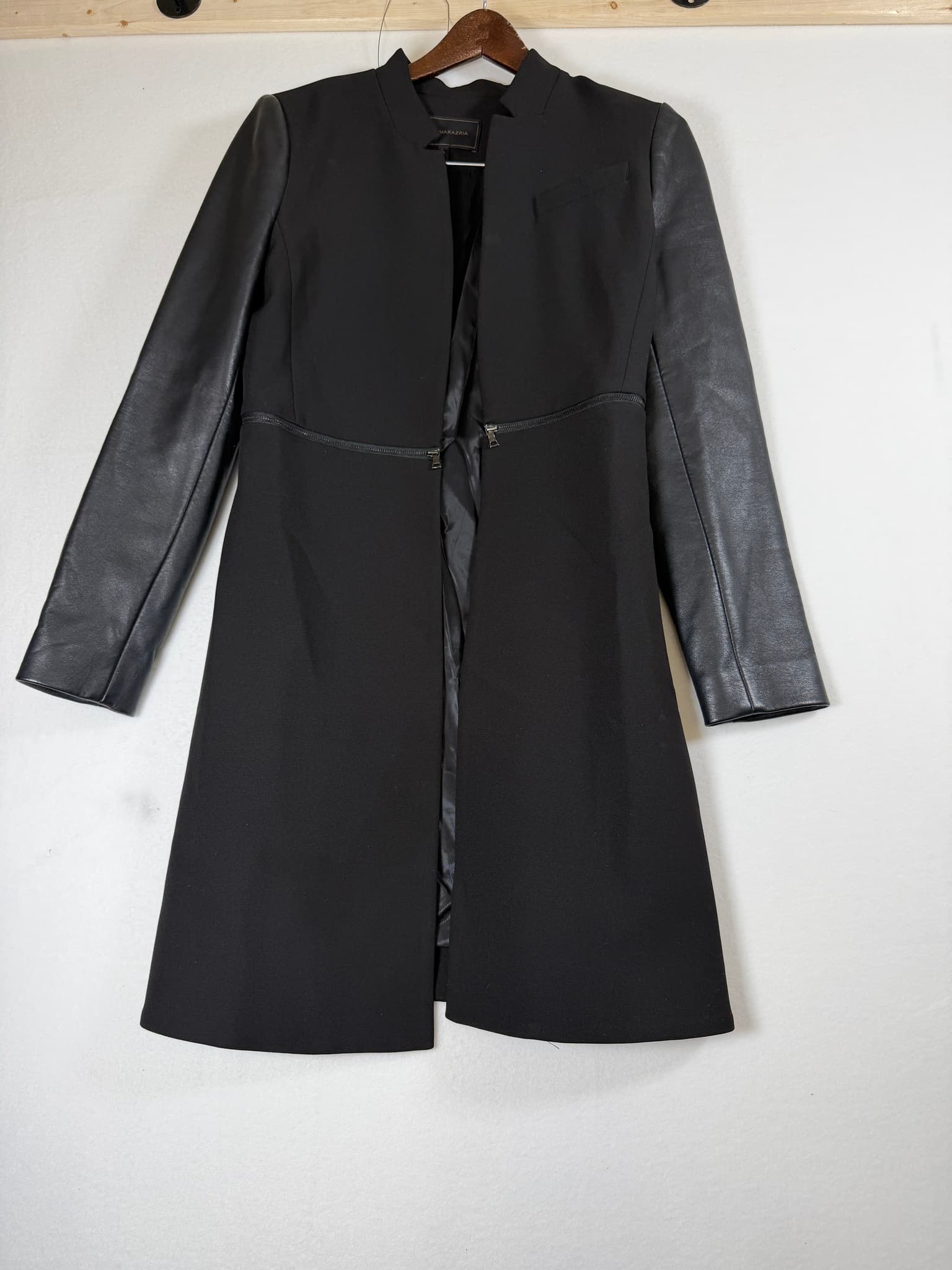BCBGMAXAZRIA Arelia Black Faux Leather Sleeve Jacket Coat Women's Size S