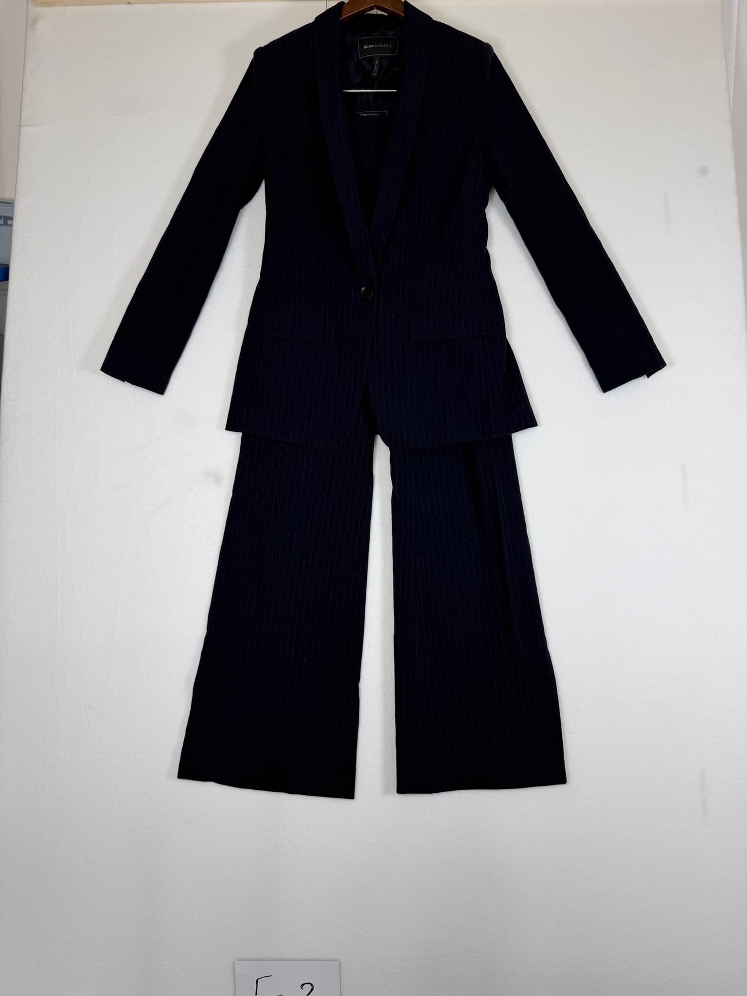 BCBGMAXAZRIA Women's Pinstripe Blazer & Wide Leg Pants Suit Set XXS