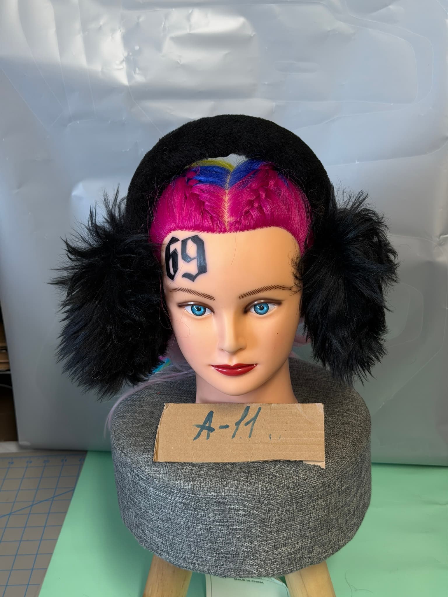 Burberry Black Faux Fur Ear Warmers Headband Rainbow Hair Accents