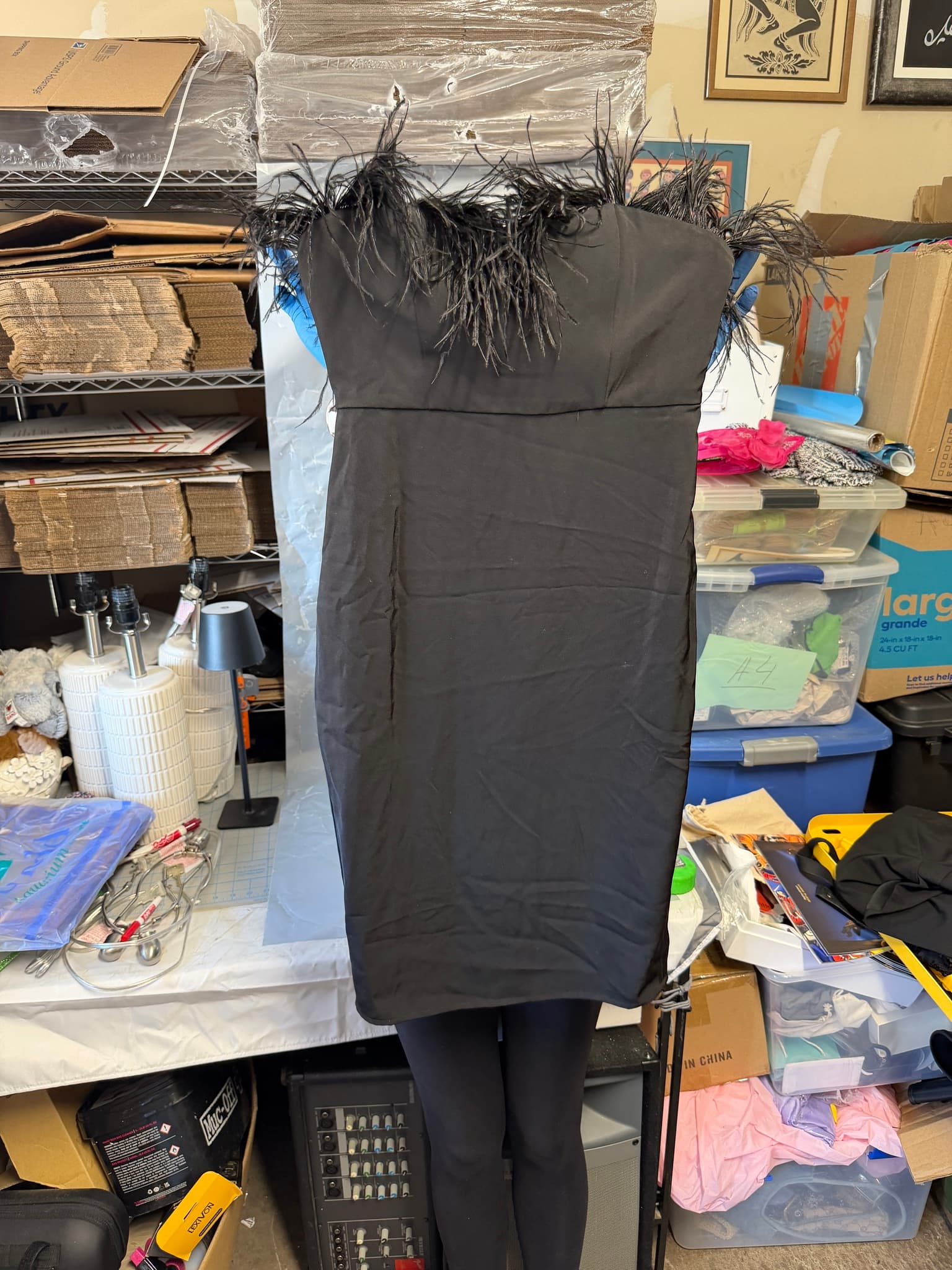 LPA Black Feather Trim Strapless Bodycon Dress Size S