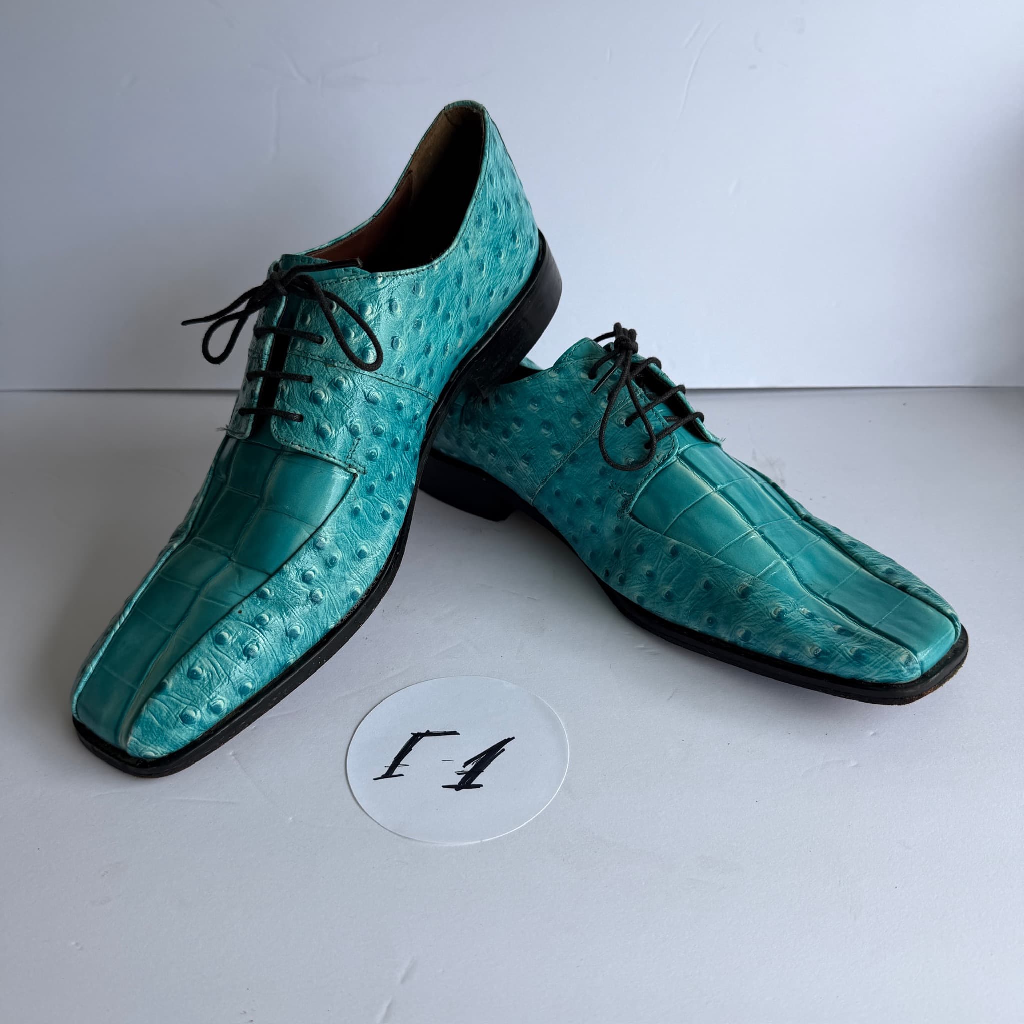 Stacy Adams Ostrich Crocodile Print Oxford Shoes Men's Size 10.5M Teal Lace Up