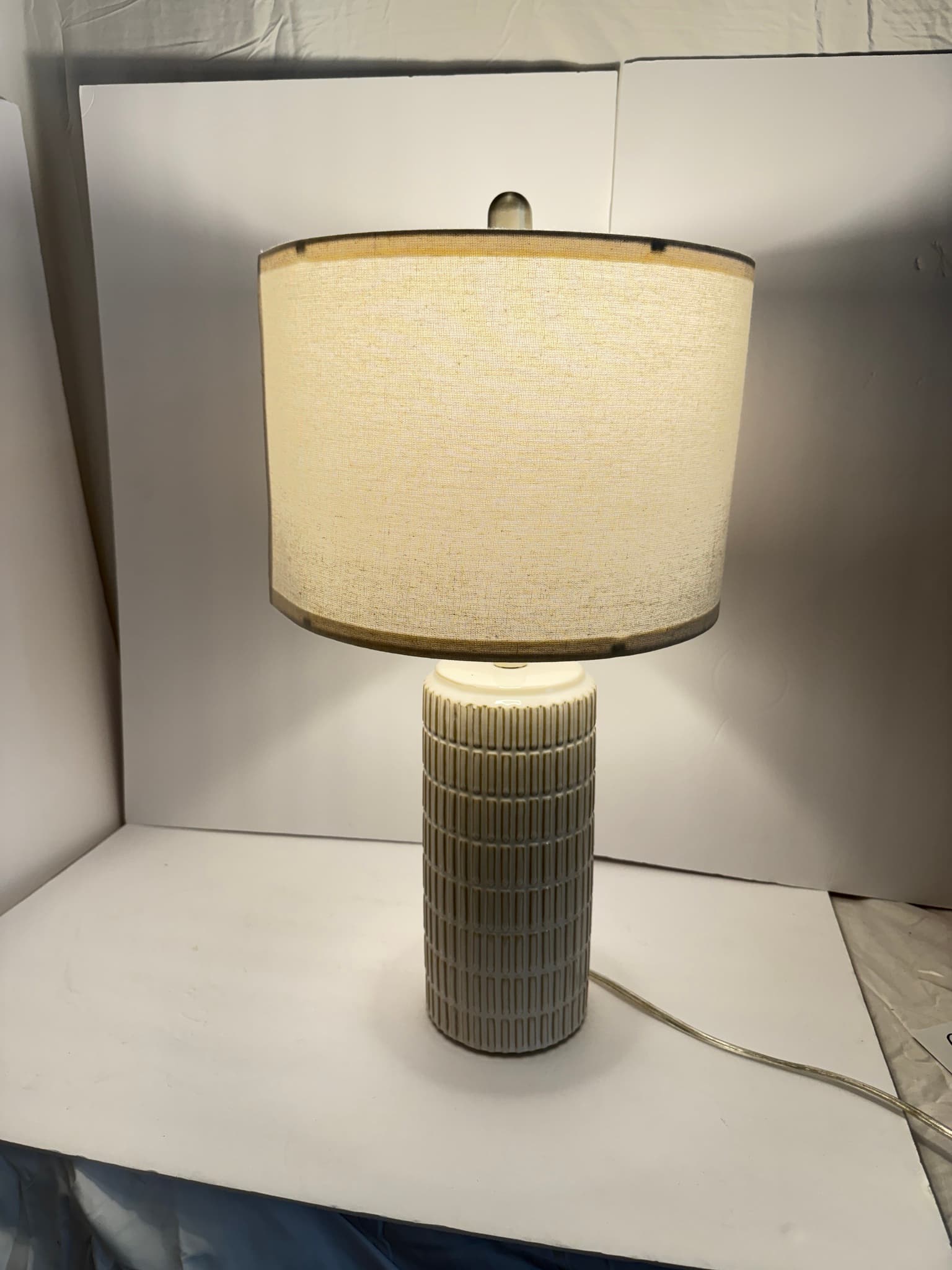 Set of 3 Ceramic Table Lamps with Textured Shades - Home Decor Lighting