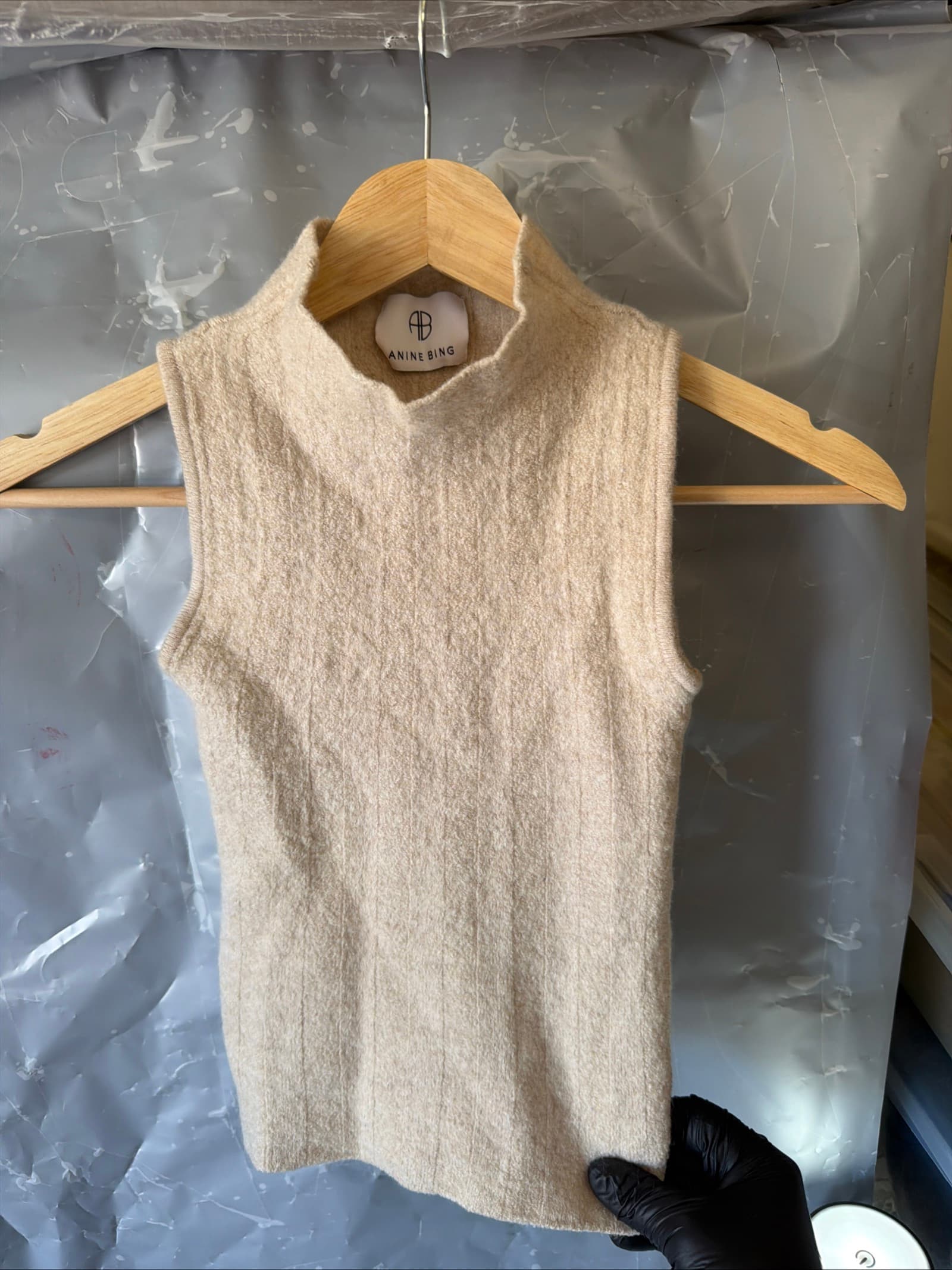 ANINE BING Ribbed Mock Neck Sleeveless Top 100% Wool Women's XS