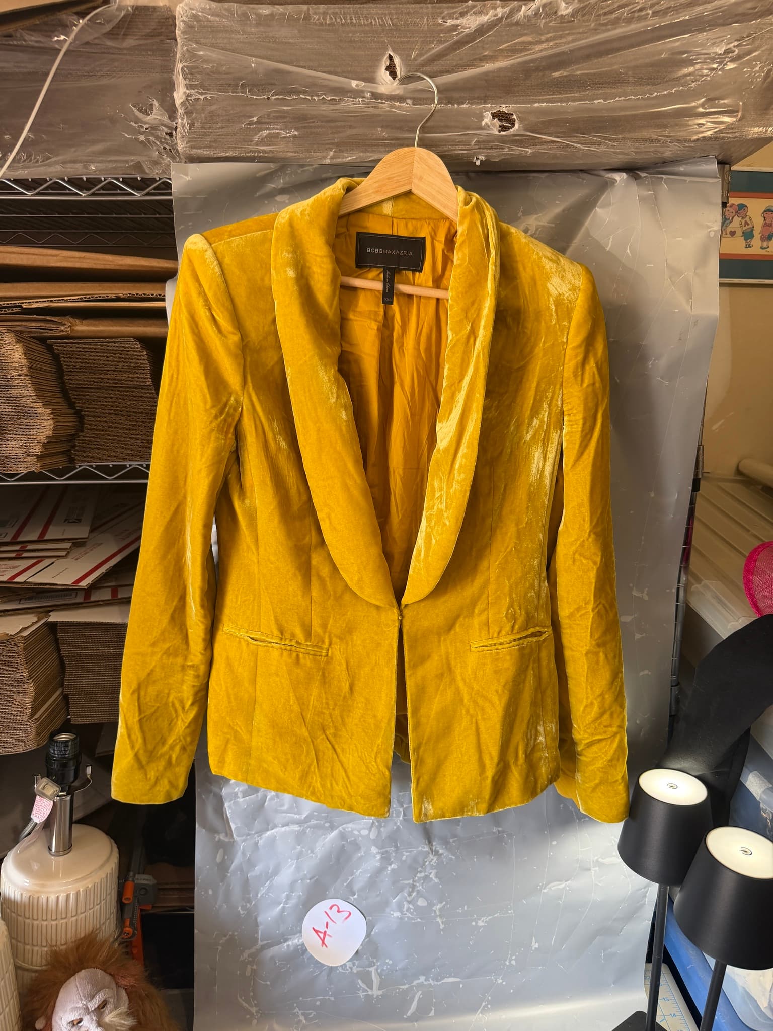 BCBGMAXAZRIA Yellow Velvet Shawl Collar Blazer Jacket Women's XXS