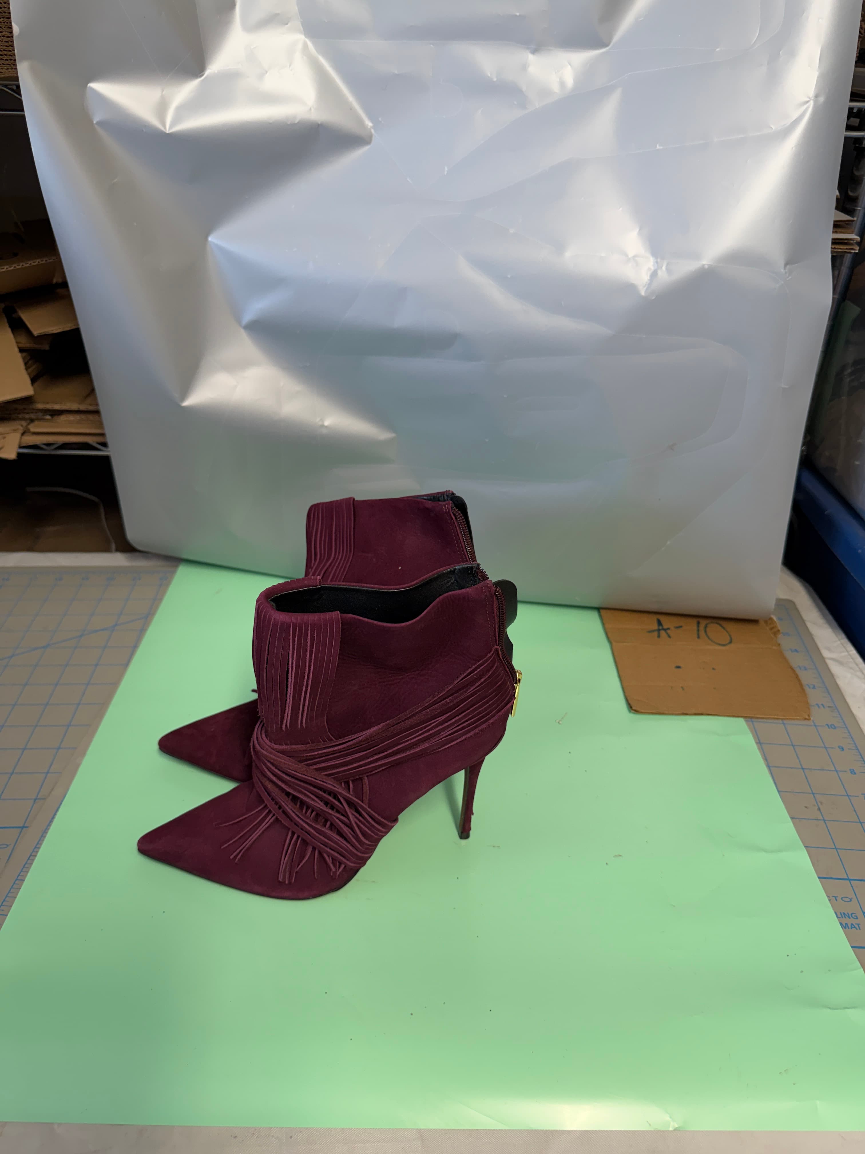 Carrano Suede Fringe Pointed Toe Stiletto Ankle Boots Women's Size 37/39