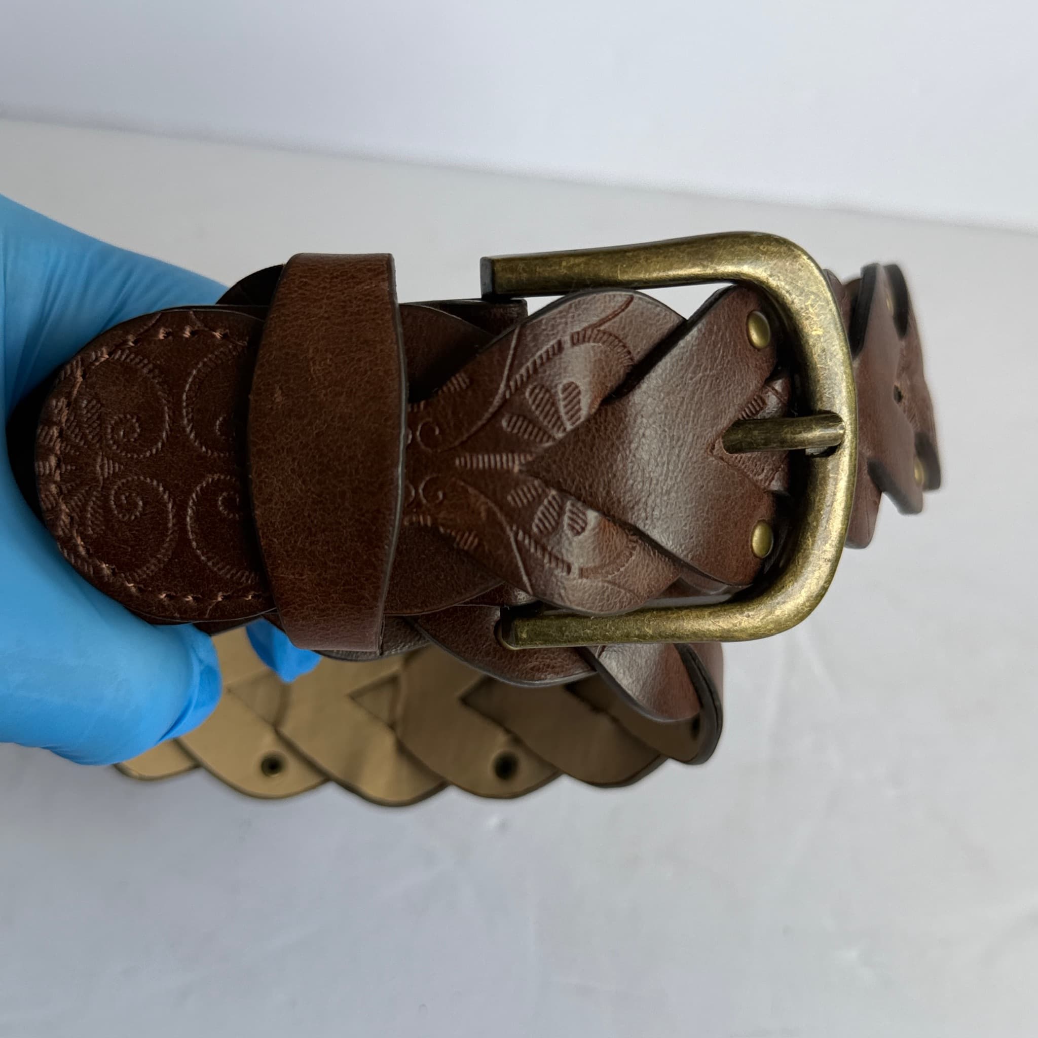 Kohl's Brown Braided Embossed Belt Women's Size 1X Antique Brass Buckle - Thumbnail 2