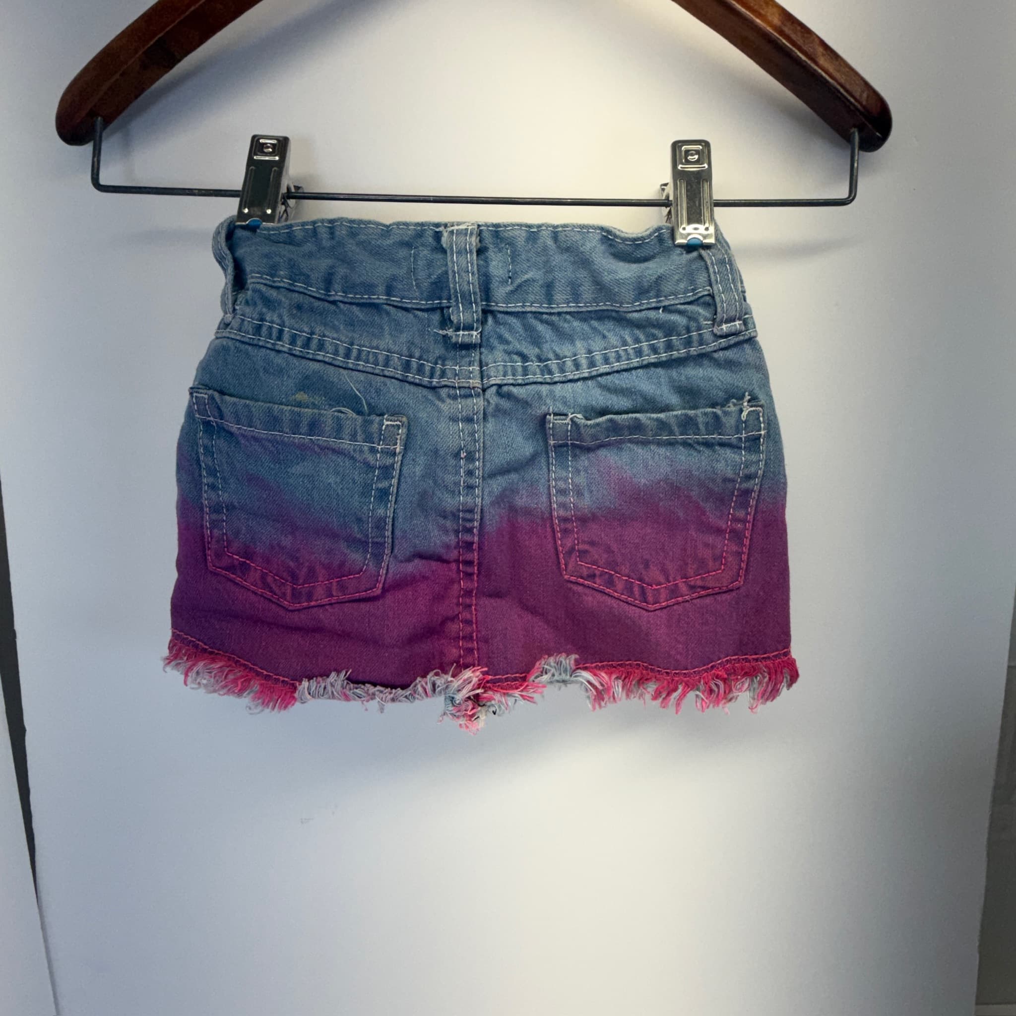 Girls Denim Skirt 18M Ombre Dye Graphic Print Frayed Hem Adjustable Waist - Thumbnail 8