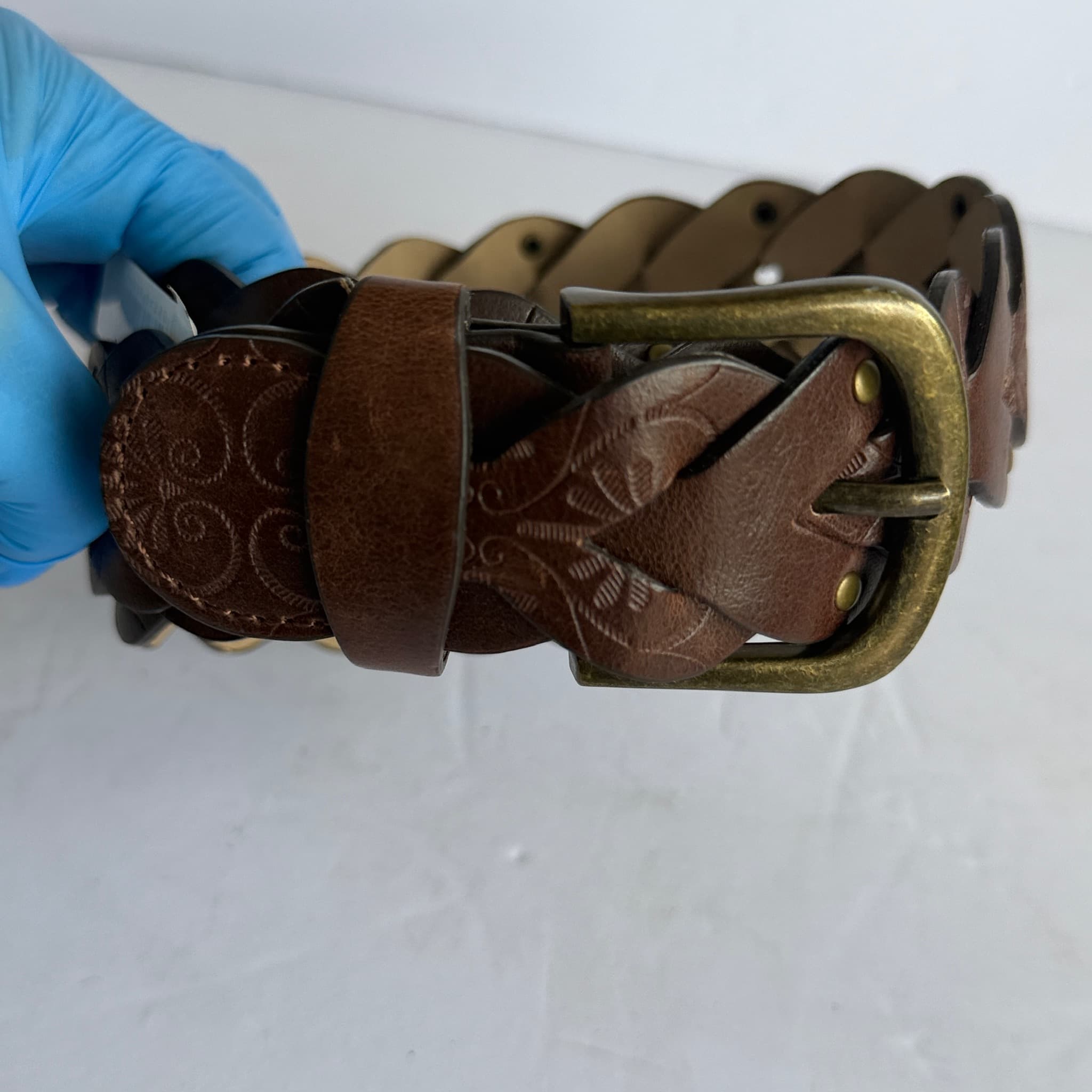 Kohl's Brown Braided Embossed Belt Women's Size 1X Antique Brass Buckle - Thumbnail 3