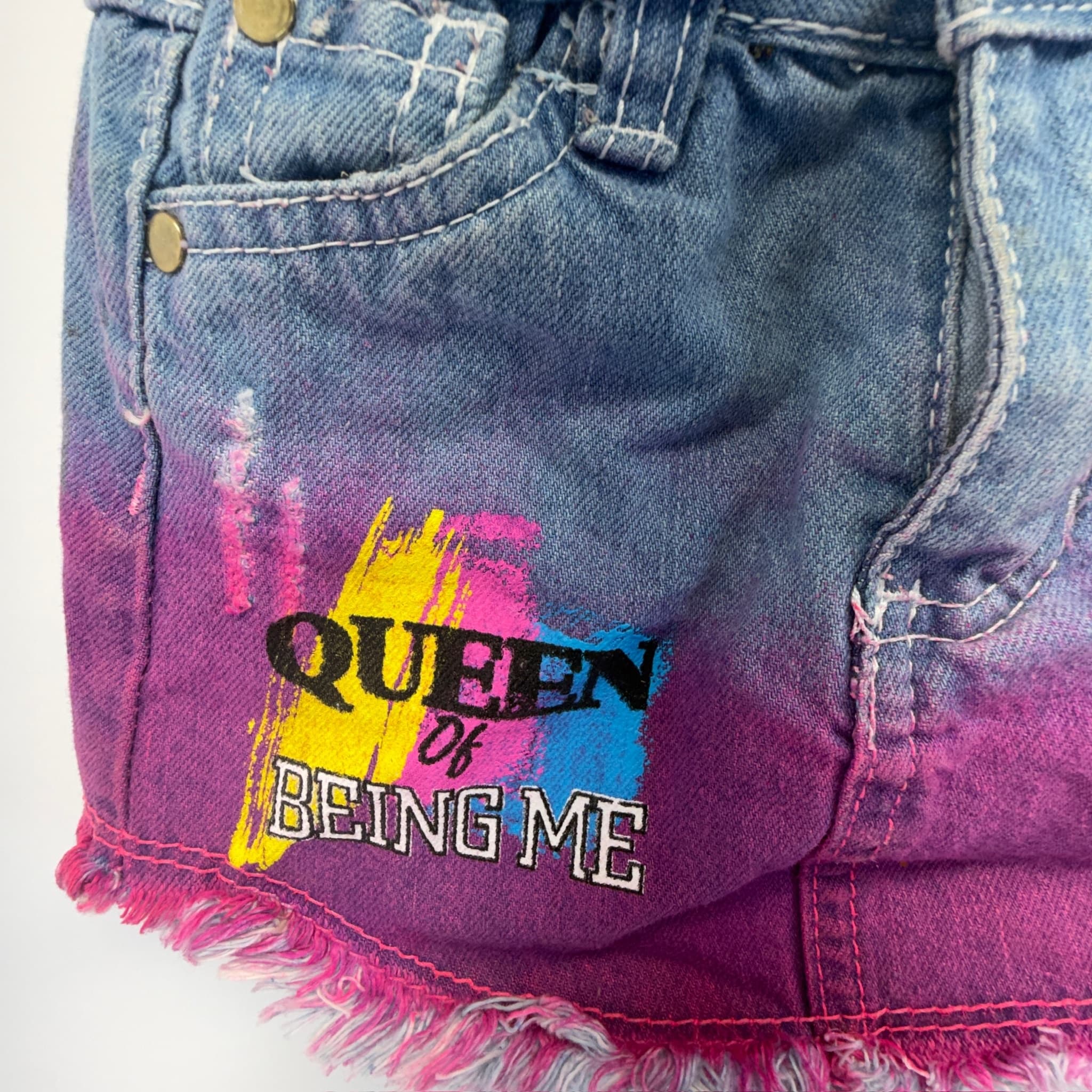 Girls Denim Skirt 18M Ombre Dye Graphic Print Frayed Hem Adjustable Waist - Thumbnail 2
