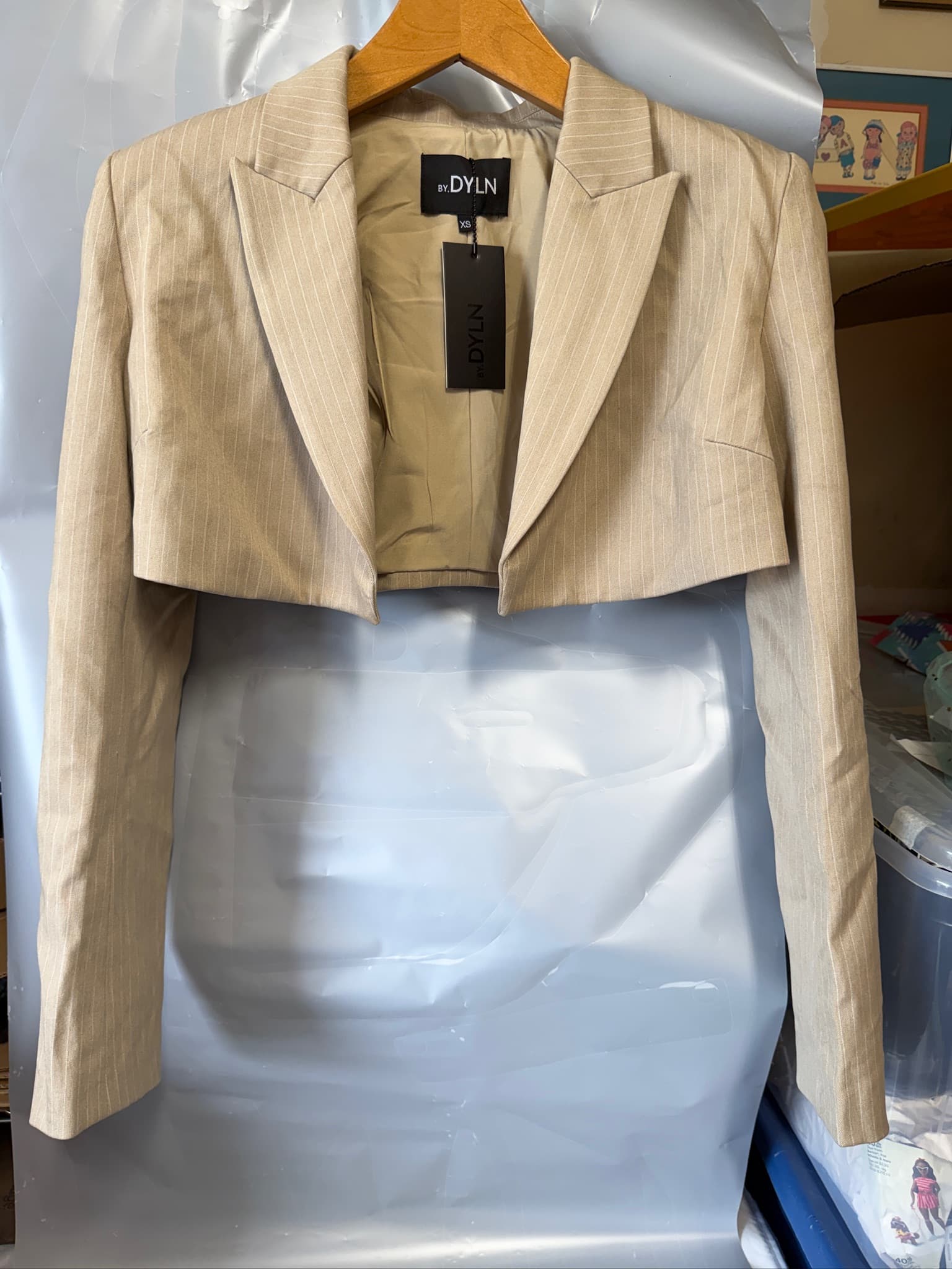 BY.DYLN ZAYNE Cropped Blazer Pinstripe Women's XS Bone Stripe New w/Tags