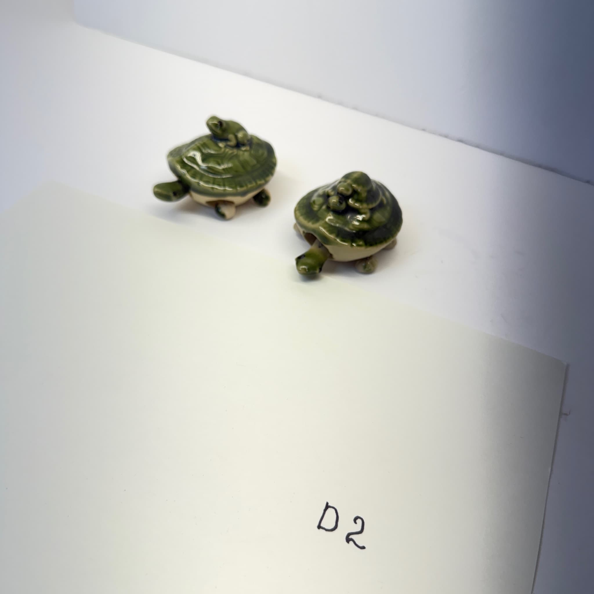 2pc Ceramic Turtle Figurines Green Glaze For Parts/Not Working