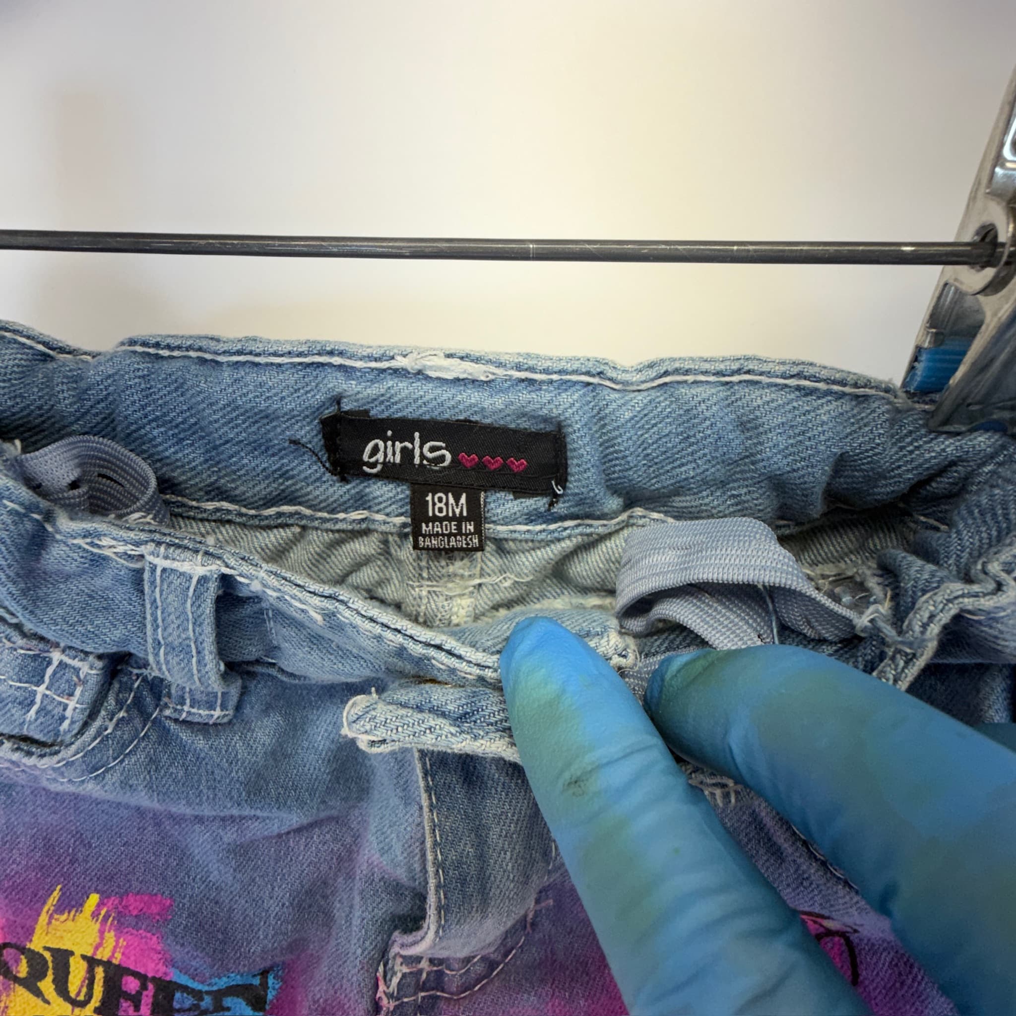 Girls Denim Skirt 18M Ombre Dye Graphic Print Frayed Hem Adjustable Waist - Thumbnail 4