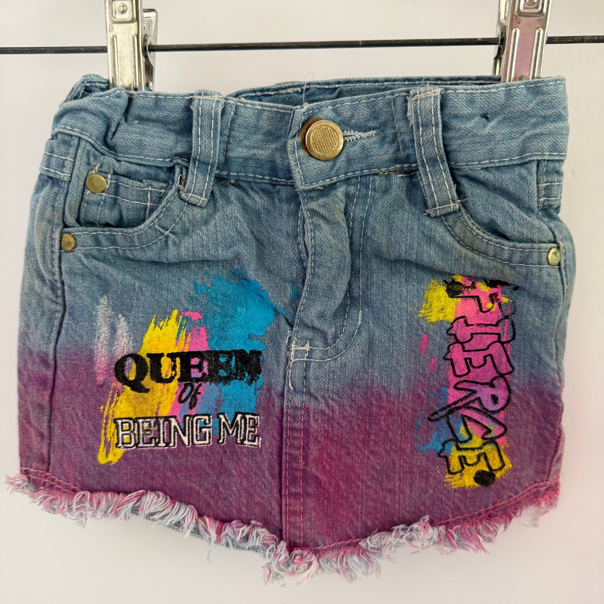 Girls+ Denim Skirt Ombre Dye Graphic Print Frayed Hem Size 12M - Thumbnail 3