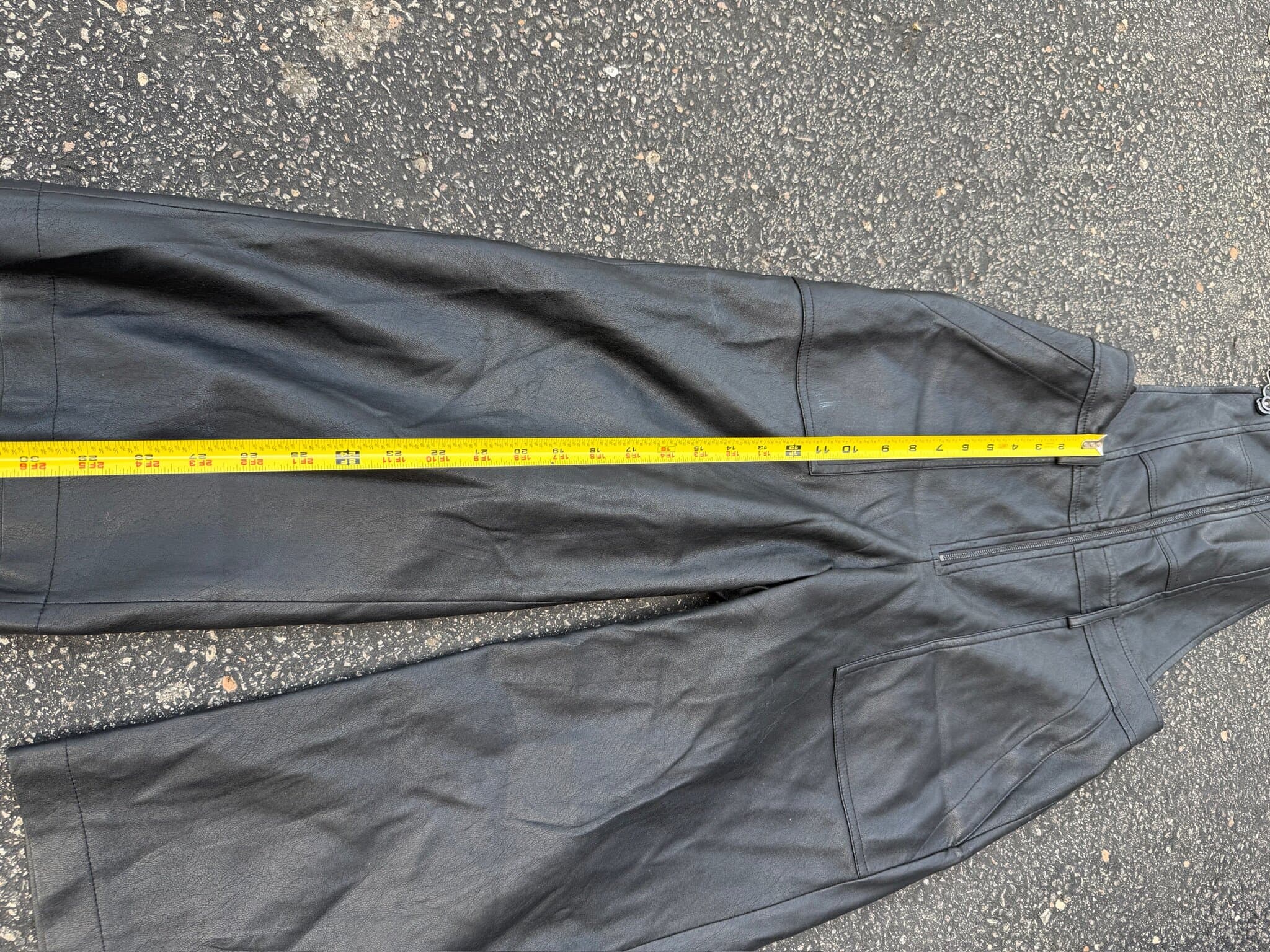 BCBGMAXAZRIA Black Faux Leather Wide Leg Overalls Jumpsuit Women's XS - Thumbnail 4