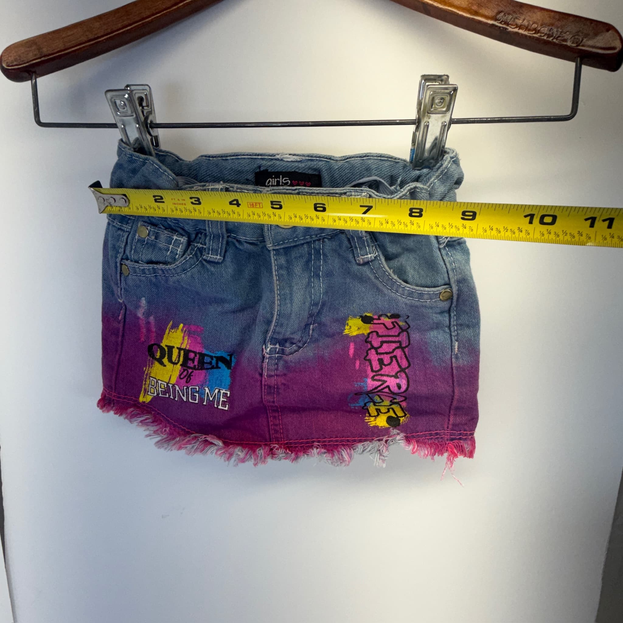 Girls Denim Skirt 18M Ombre Dye Graphic Print Frayed Hem Adjustable Waist - Thumbnail 5