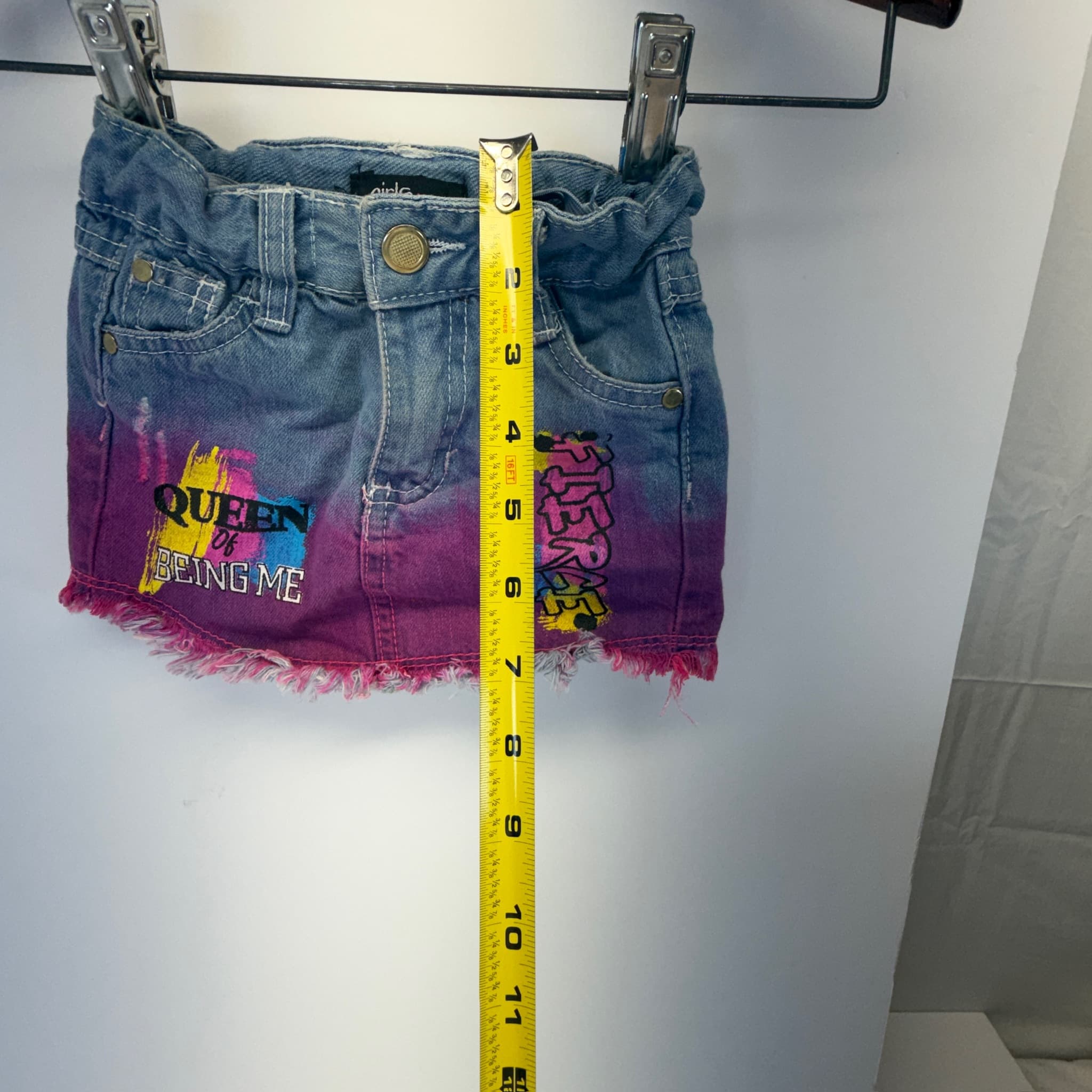 Girls Denim Skirt 18M Ombre Dye Graphic Print Frayed Hem Adjustable Waist - Thumbnail 6