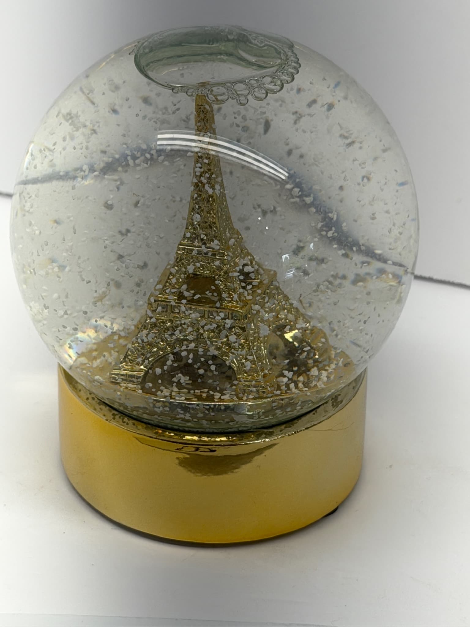 Walgreens Eiffel Tower Water Globe Glitter Snow Globe Gold Base Decor