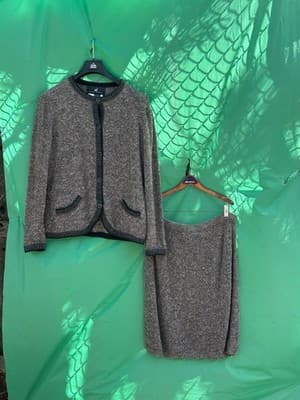Peruvian Connection Alpaca Wool 2Pc Set Cardigan Skirt Gray Women L - Thumbnail 2