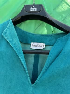 Norma Walters Suede Leather 2Pc Set Teal Top Skirt Women S Vintage - Thumbnail 2