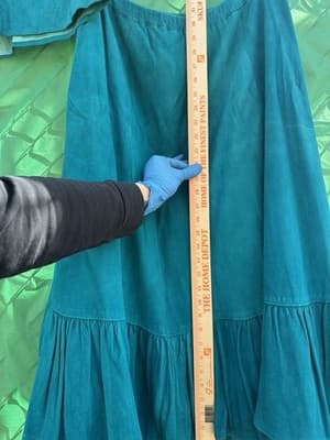 Norma Walters Suede Leather 2Pc Set Teal Top Skirt Women S Vintage - Thumbnail 11