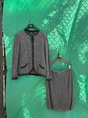 Peruvian Connection Alpaca Wool 2Pc Set Cardigan Skirt Gray Women L
