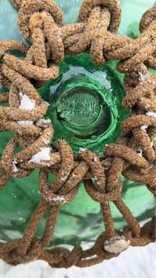 Vintage Green Glass Fishing Floats w Rope Net Nautical Decor Set of 2 - Thumbnail 10