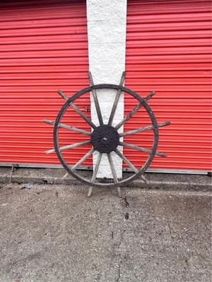 Large Antique Wooden Wagon Wheel Iron Hub Rustic Farm Decor Vintage