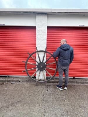 Large Antique Wooden Wagon Wheel Iron Hub Rustic Farm Decor Vintage - Thumbnail 6