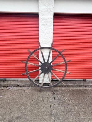 Large Antique Wooden Wagon Wheel Iron Hub Rustic Farm Decor Vintage - Thumbnail 5