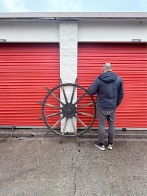 Large Antique Wooden Wagon Wheel Iron Hub Rustic Farm Decor Vintage - Thumbnail 2