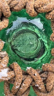 Vintage Green Glass Fishing Floats w Rope Net Nautical Decor Set of 2 - Thumbnail 7