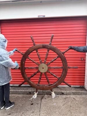 Large Wooden Ship Wheel Nautical Decor Brass Hub Vintage Style - Thumbnail 2