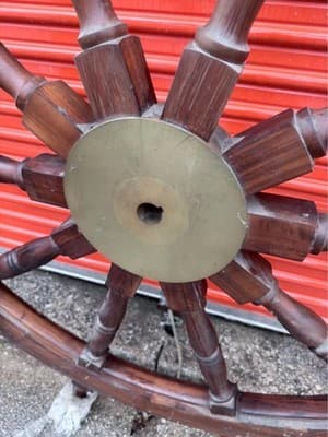 Large Wooden Ship Wheel Nautical Decor Brass Hub Vintage Style - Thumbnail 3