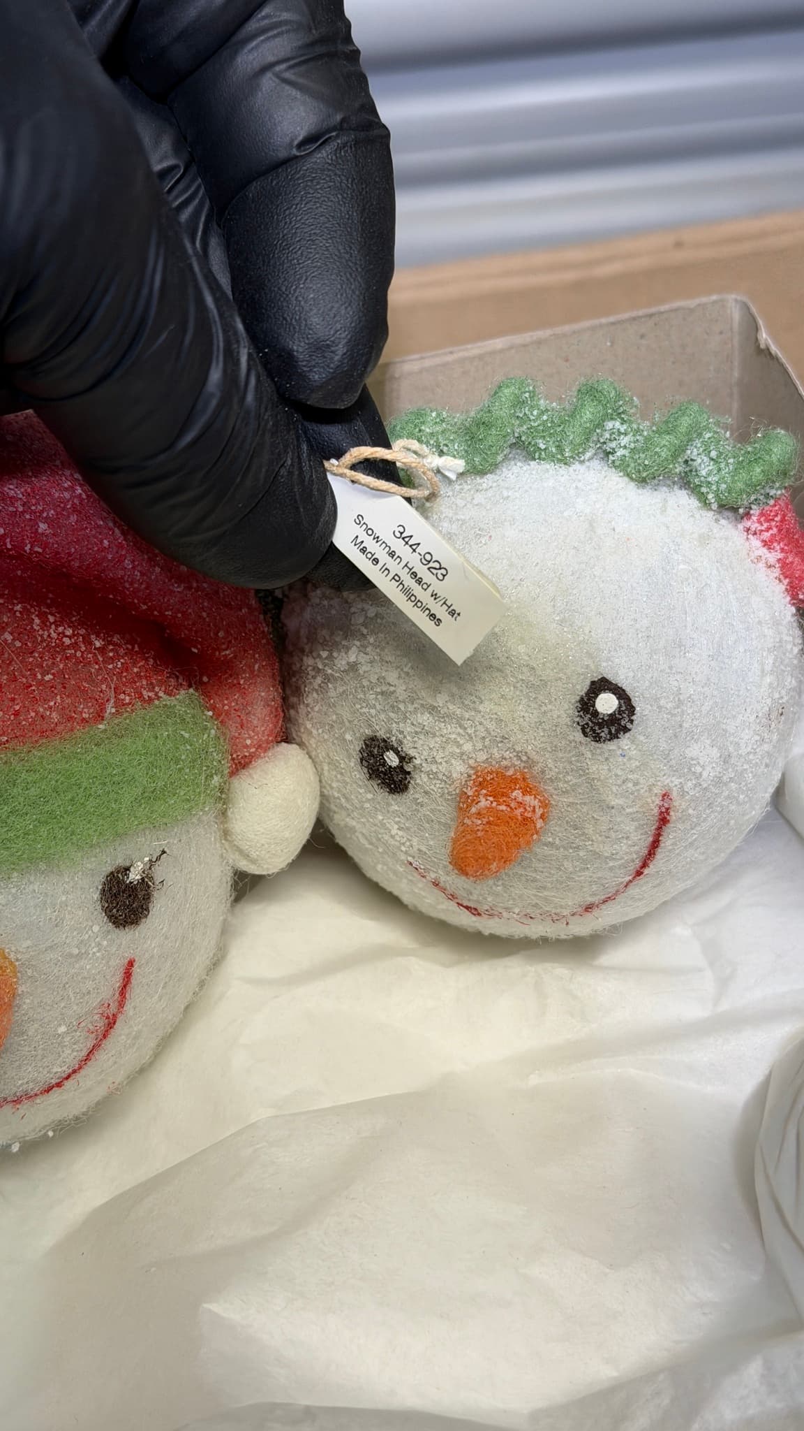 Crate & Barrel Snowman Head Ornaments (2) Christmas Felt Glitter Holiday Decor - Thumbnail 6