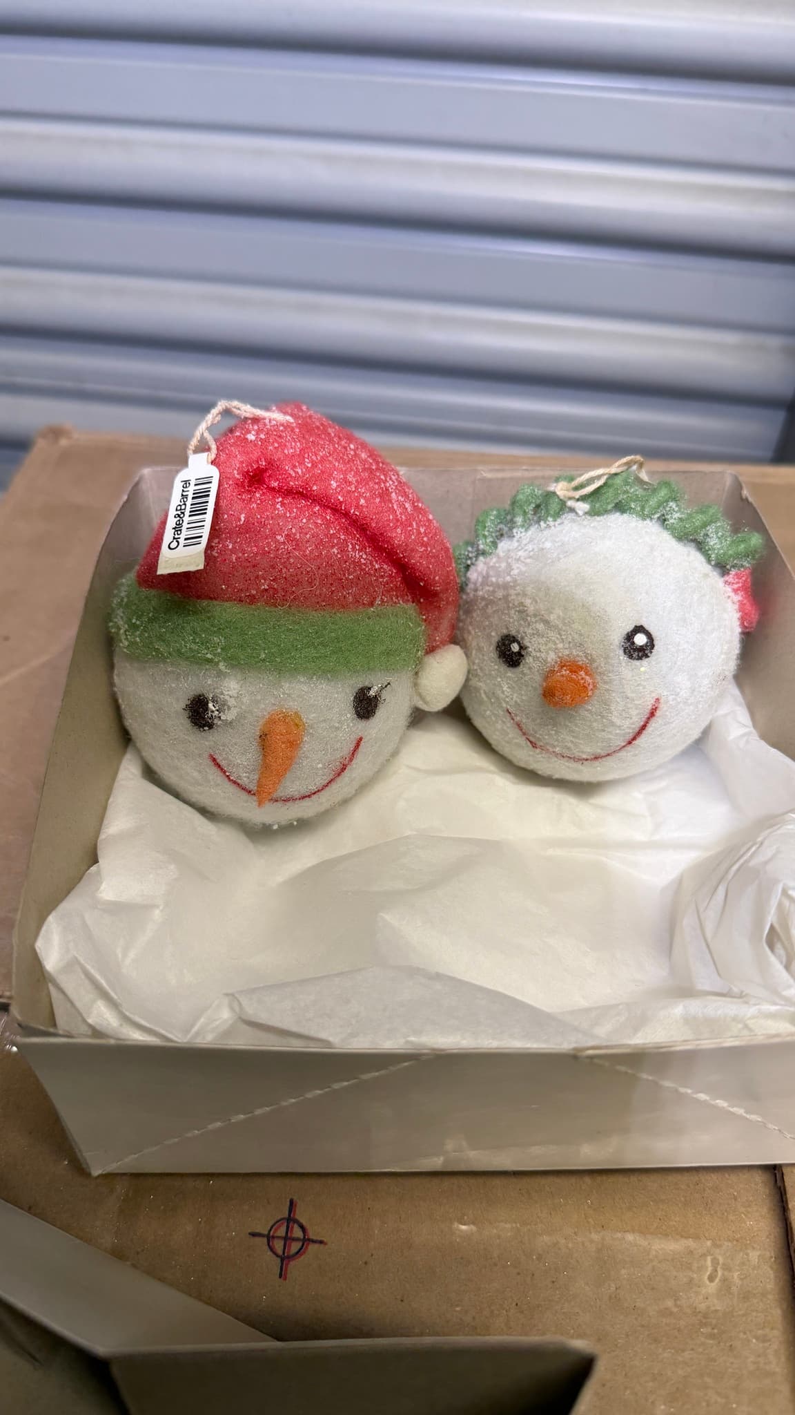 Crate & Barrel Snowman Head Ornaments (2) Christmas Felt Glitter Holiday Decor - Thumbnail 2