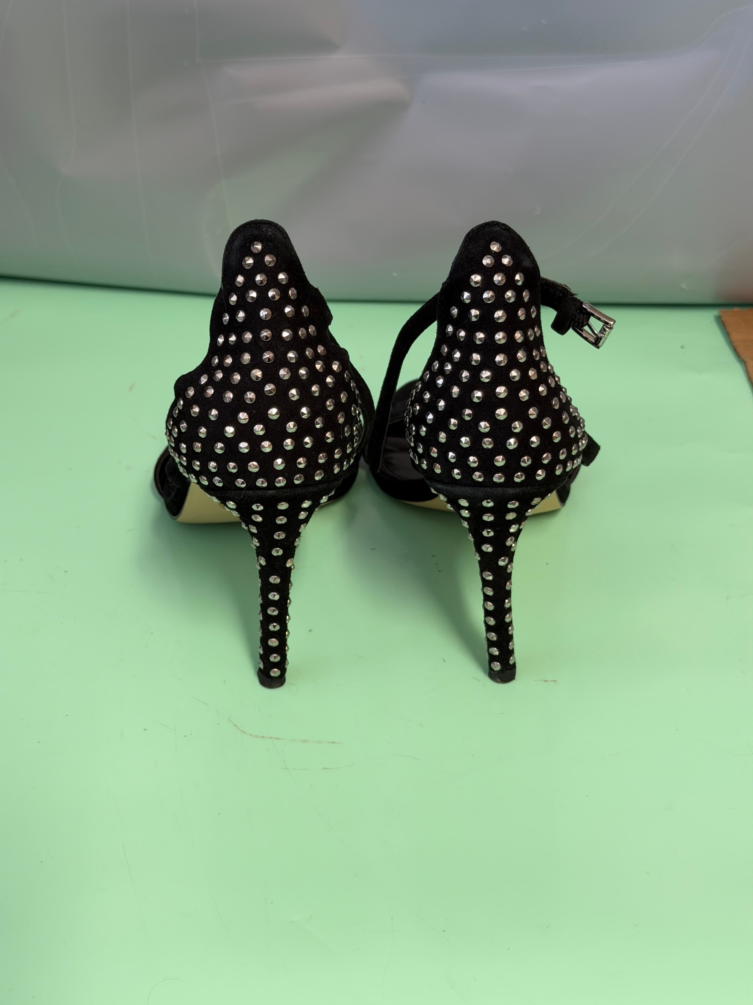 Michael Kors Black Suede Studded Ankle Strap Stiletto Heels Women's Size 8M - Thumbnail 7